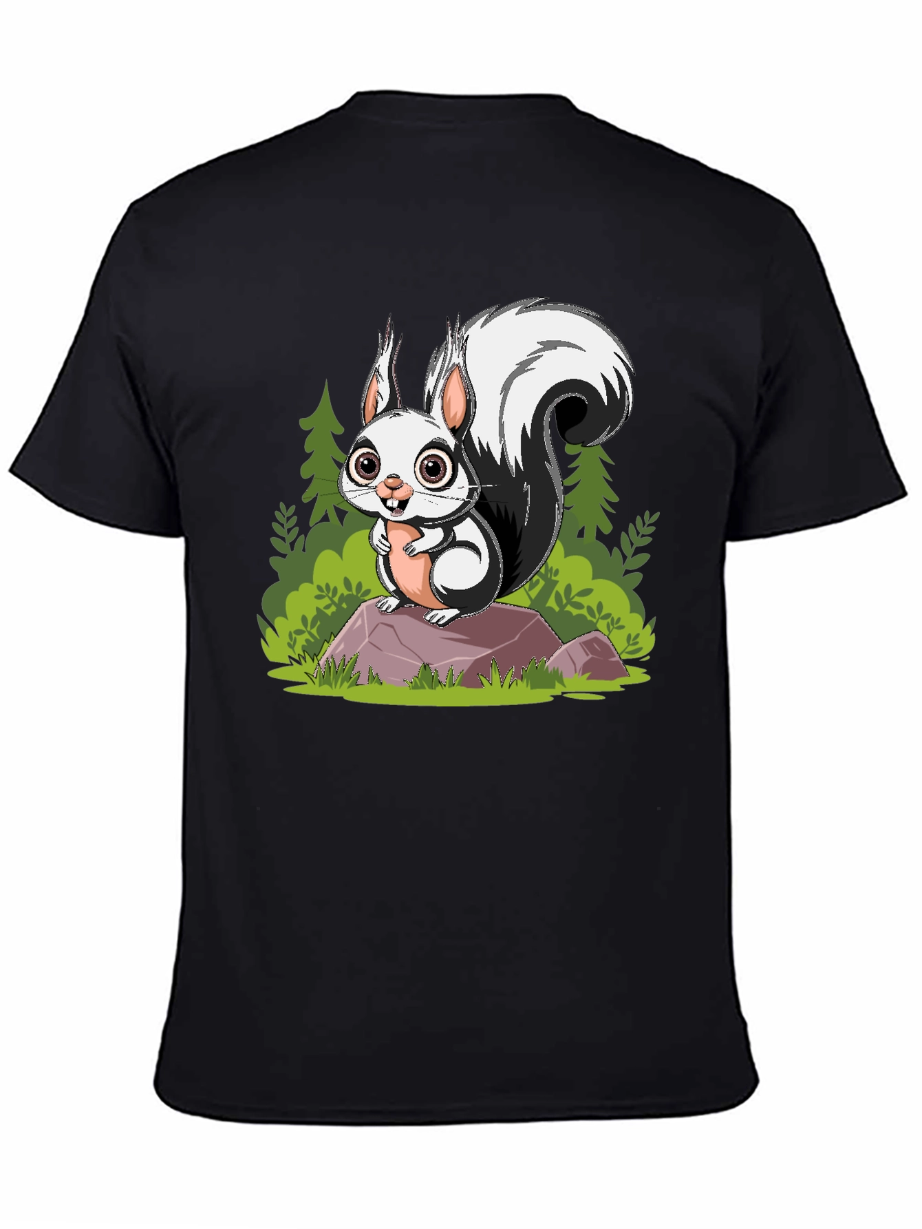 Cartoon Squirrel Graphic Tee - Black