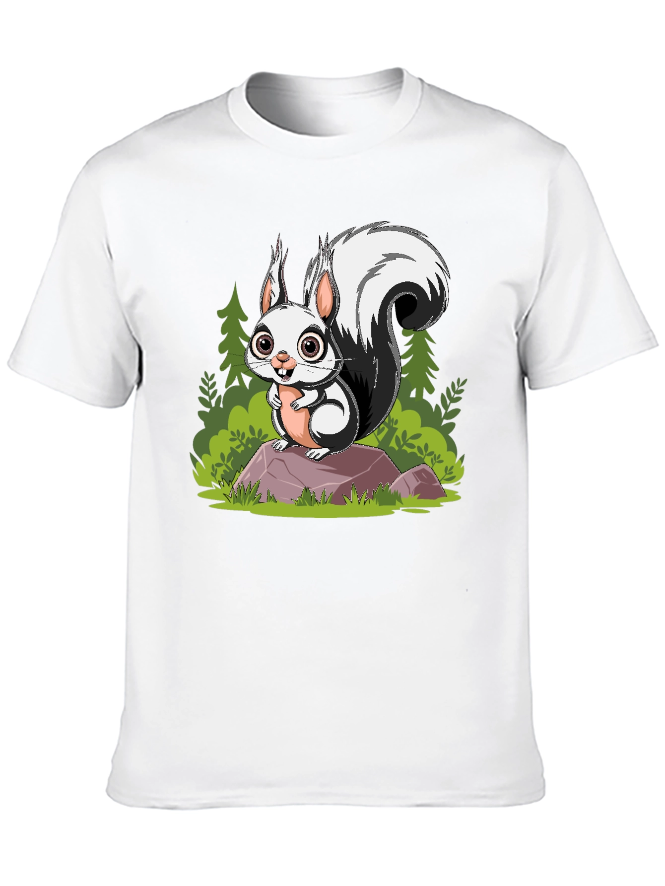Cartoon Squirrel Graphic Tee - Black