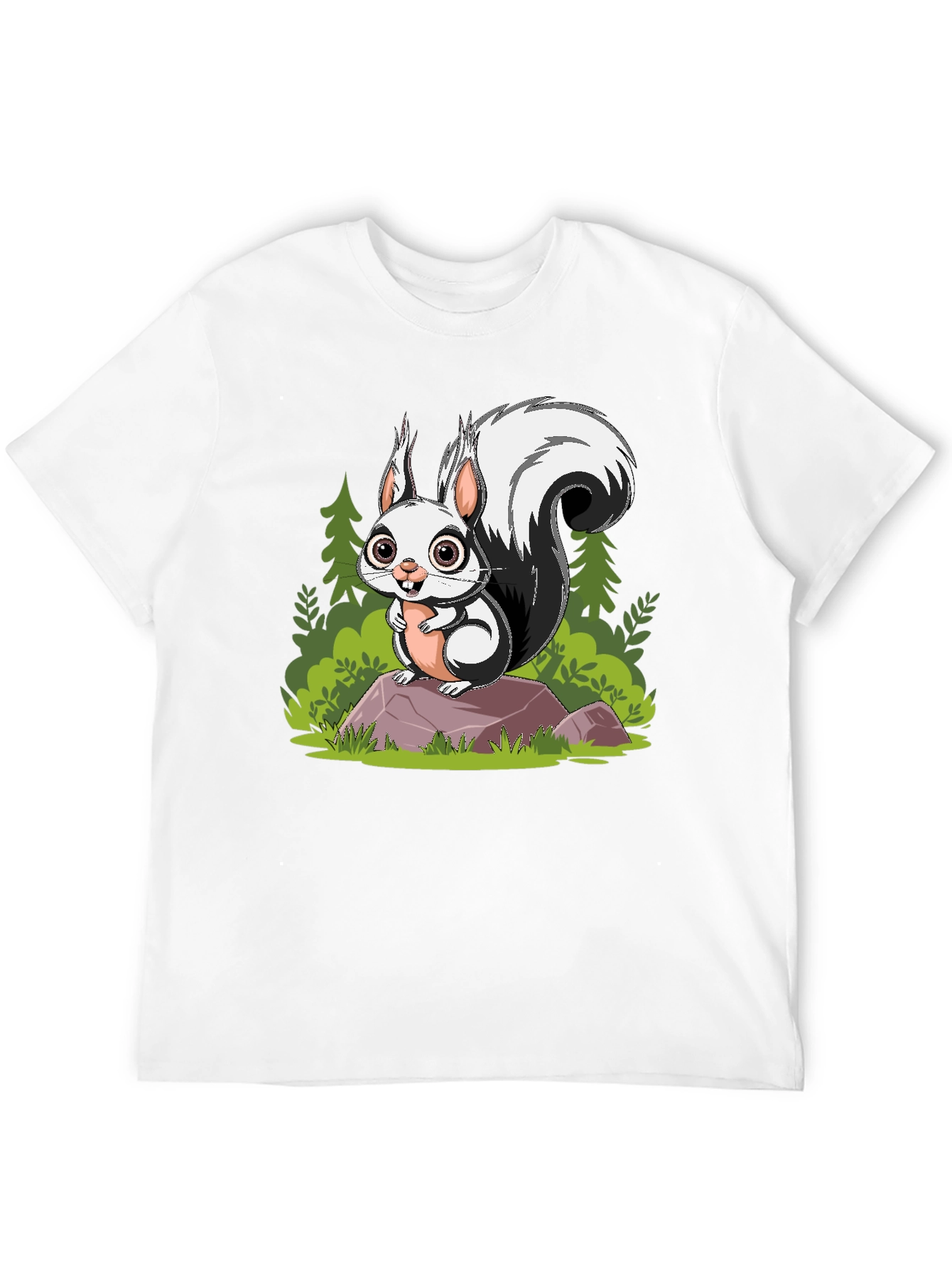 Cartoon Squirrel Graphic Tee - Black