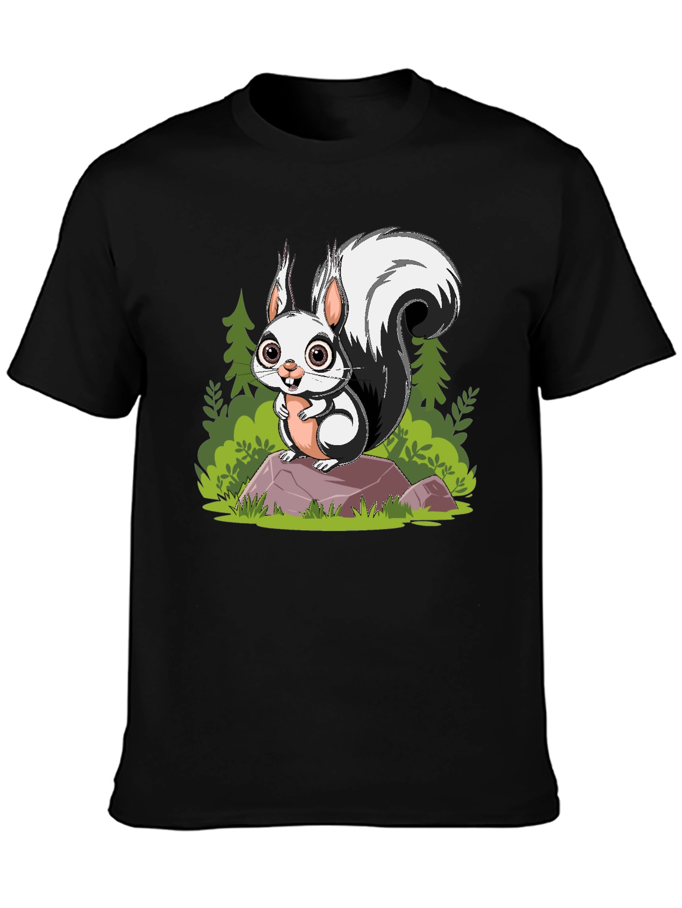 Cartoon Squirrel Graphic Tee - Black