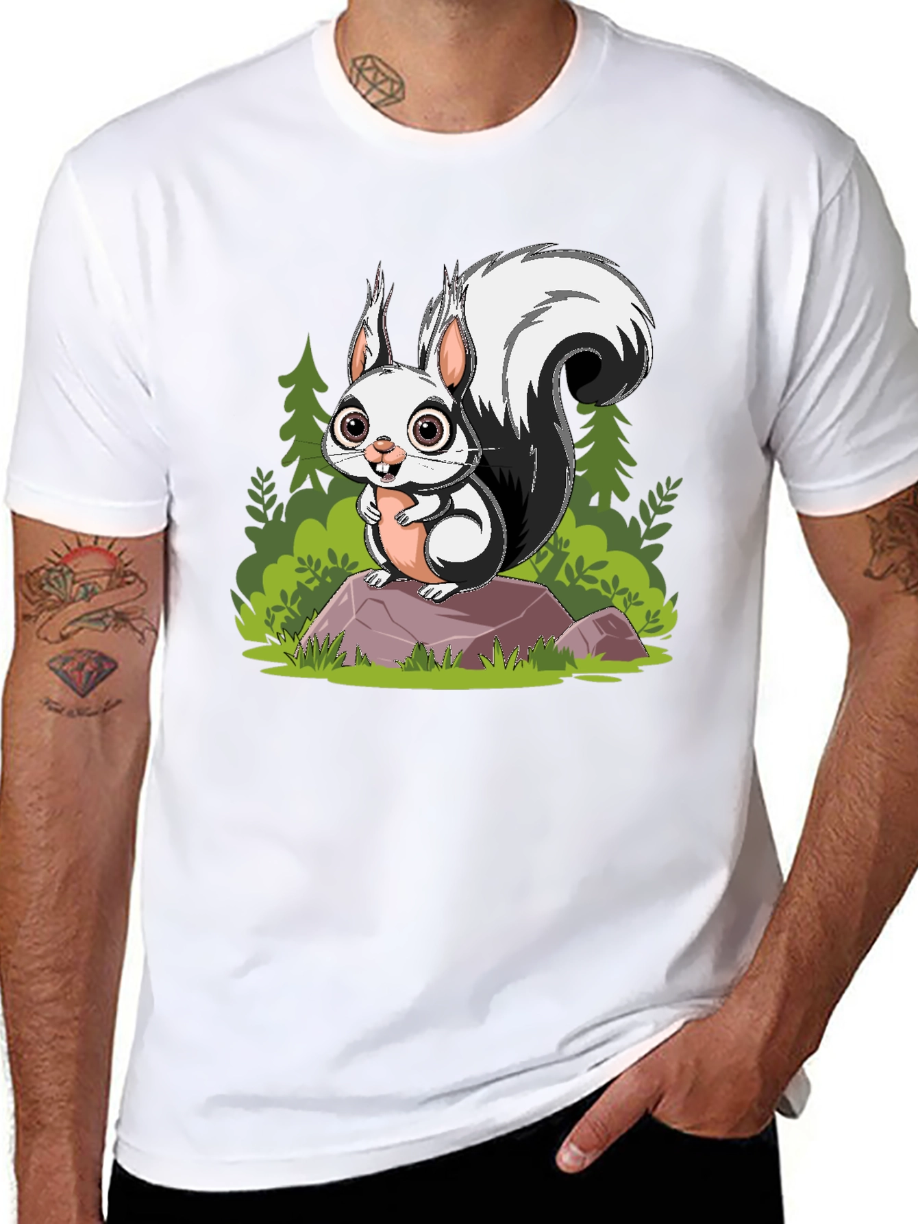 Cartoon Squirrel Graphic Tee - Black