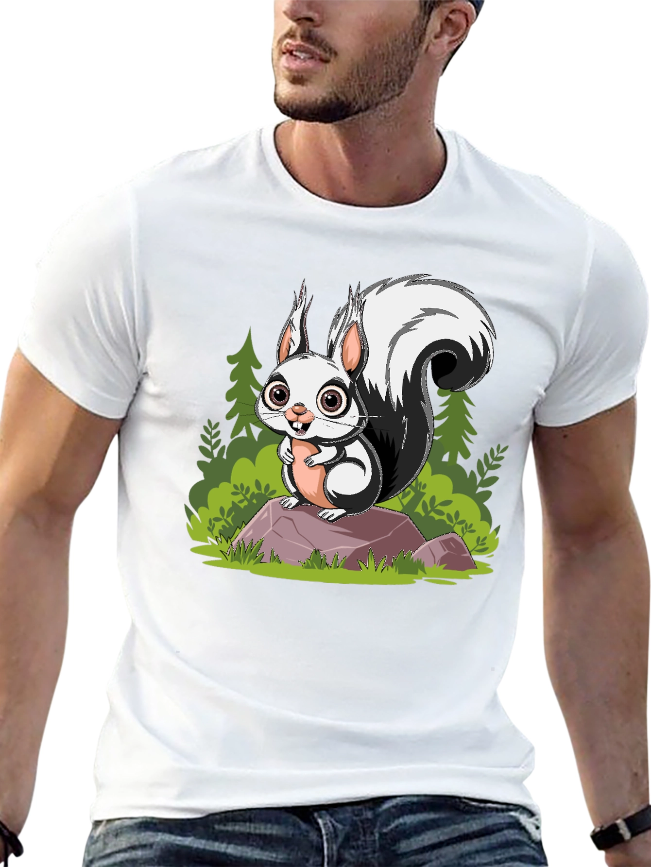 Cartoon Squirrel Graphic Tee - Black