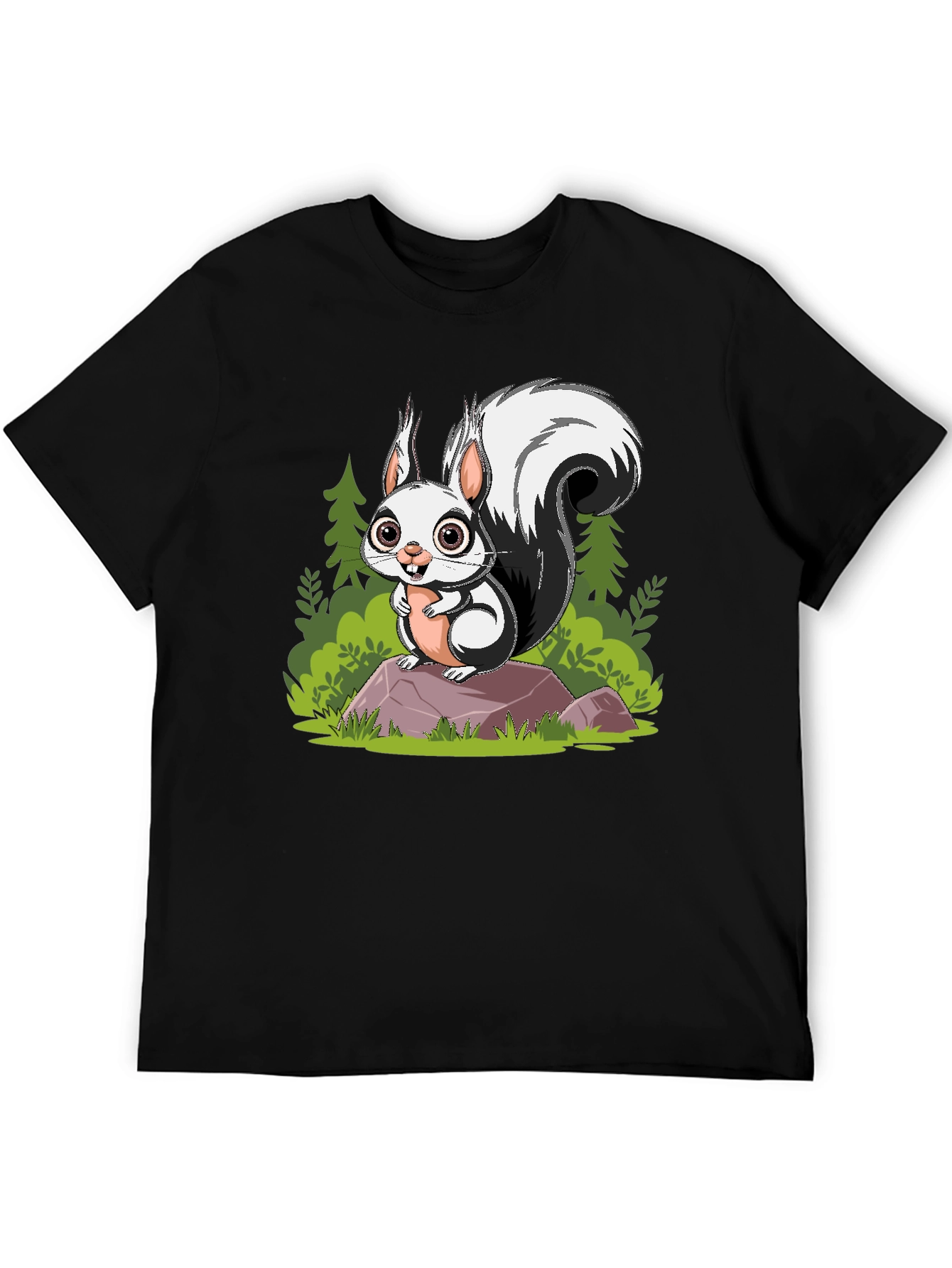 Cartoon Squirrel Graphic Tee - Black