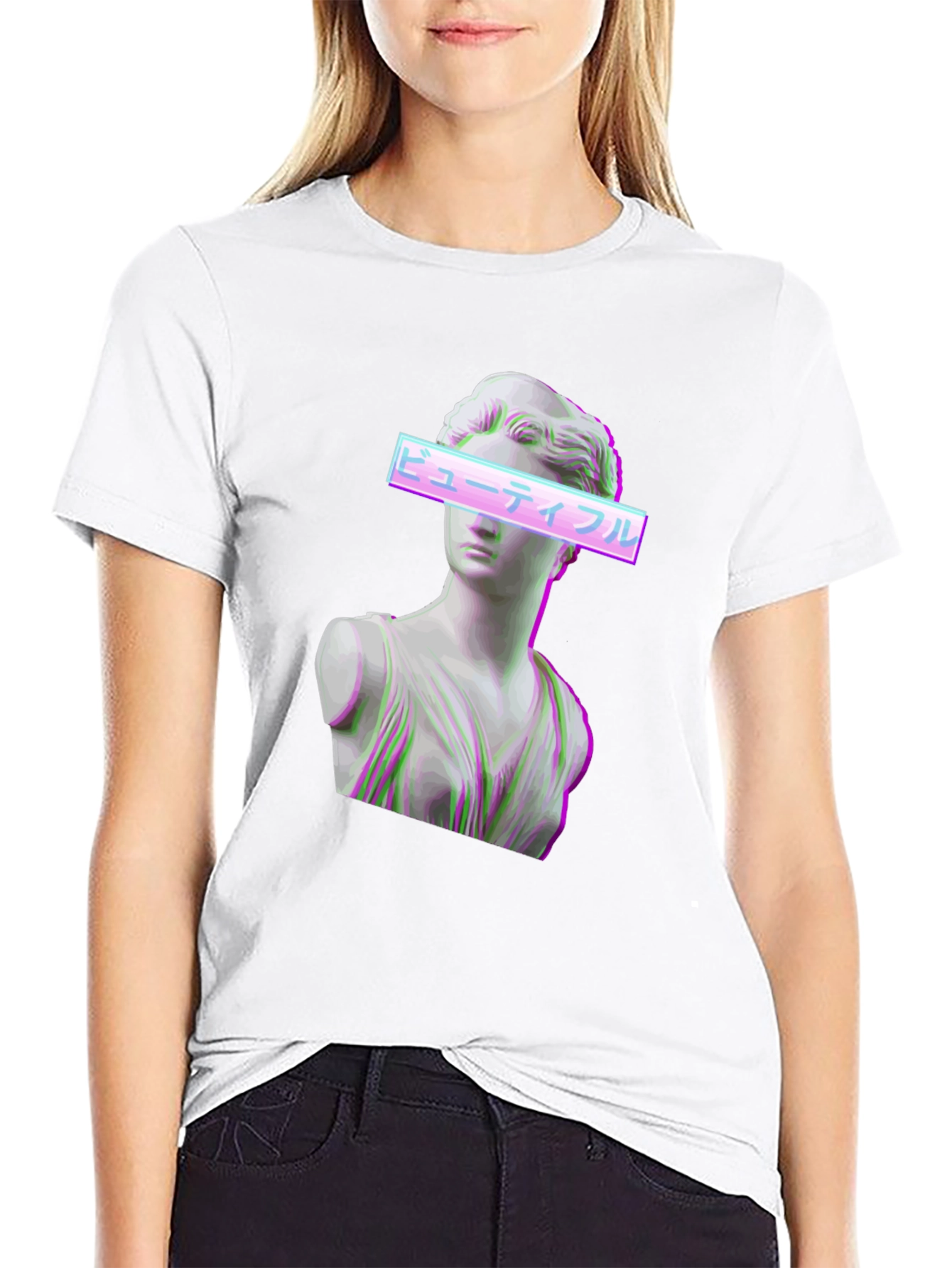 Aesthetic Vaporwave Statue Graphic T-Shirt - Black