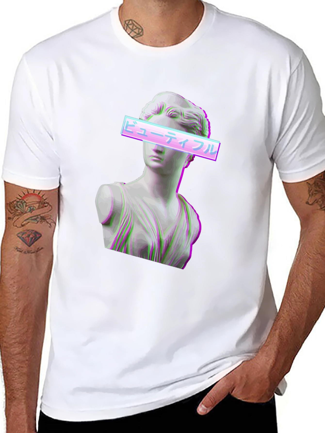 Aesthetic Vaporwave Statue Graphic T-Shirt - Black
