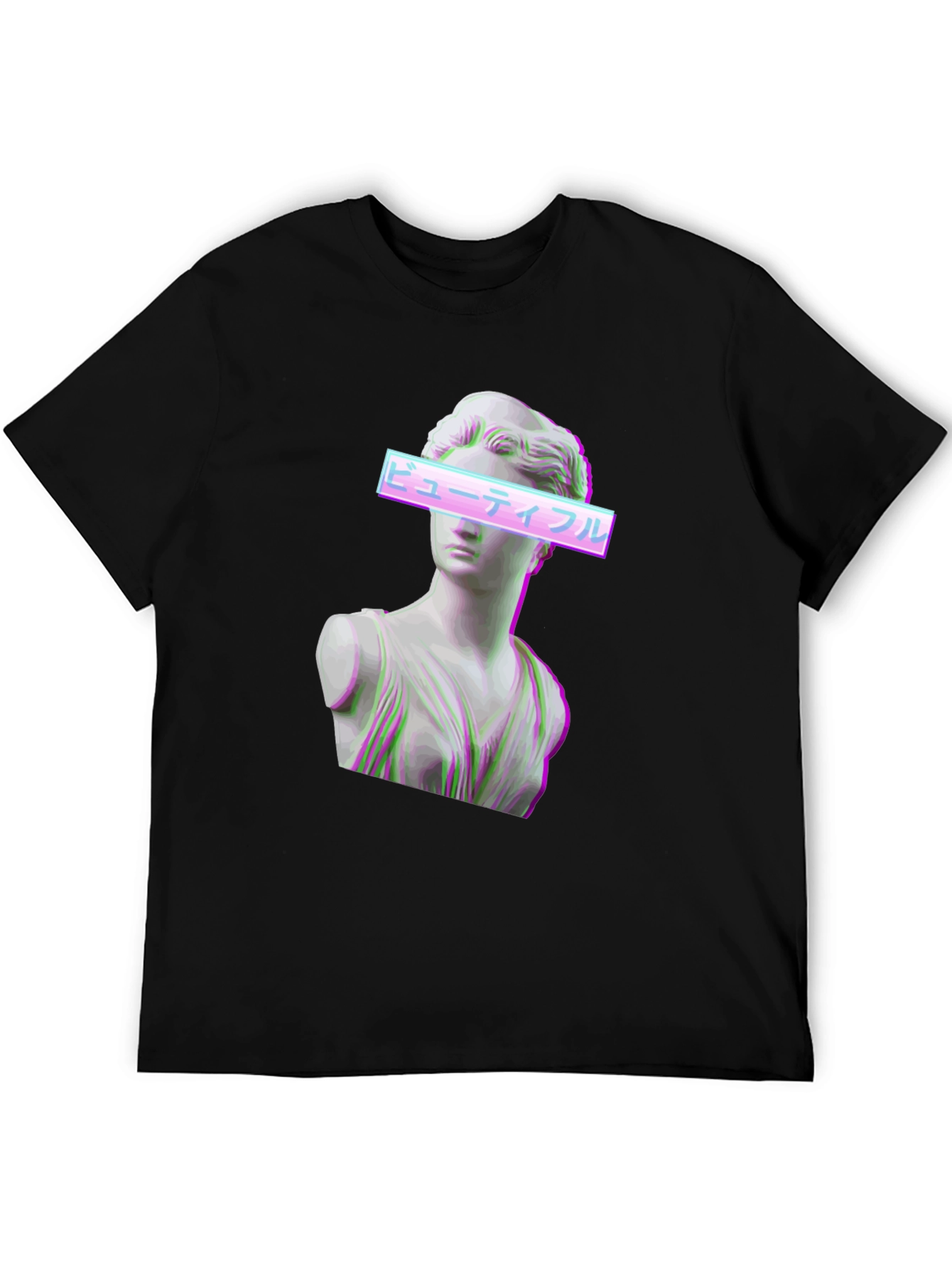 Aesthetic Vaporwave Statue Graphic T-Shirt - Black