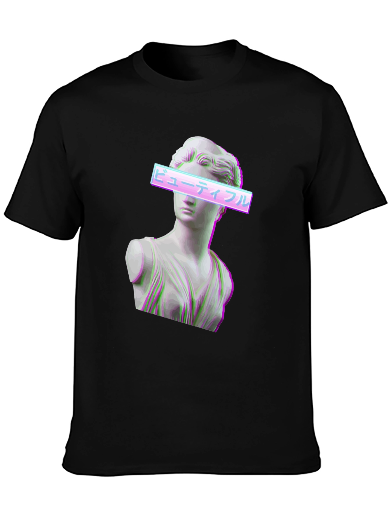 Aesthetic Vaporwave Statue Graphic T-Shirt - Black