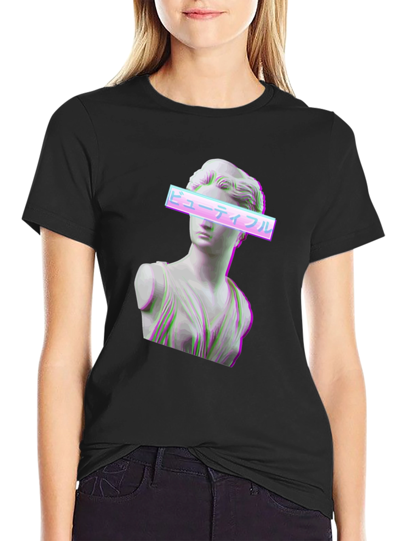 Aesthetic Vaporwave Statue Graphic T-Shirt - Black
