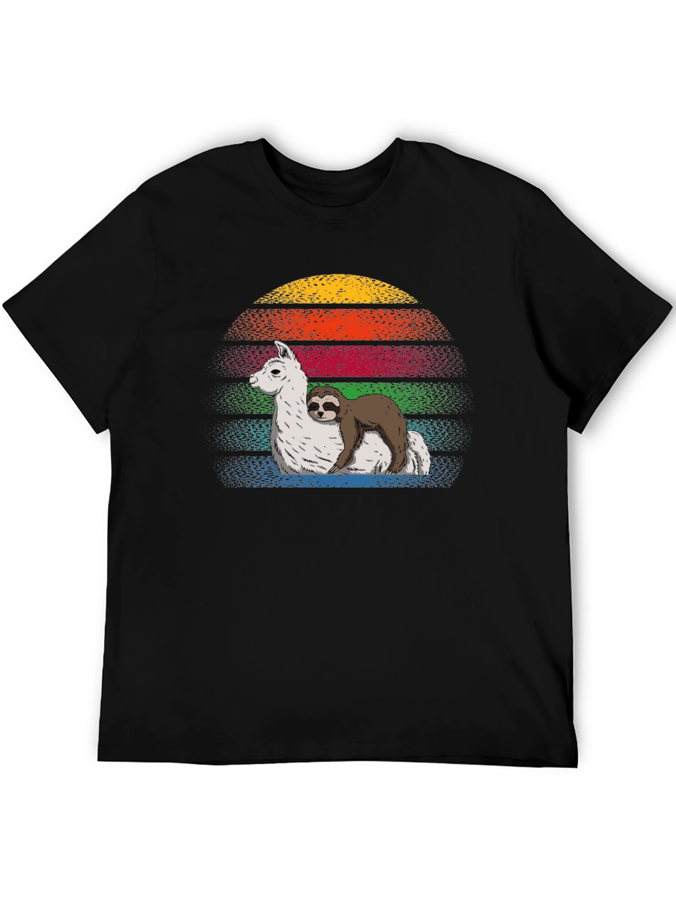 Sloth Hugging Llama Sunset Graphic Tee