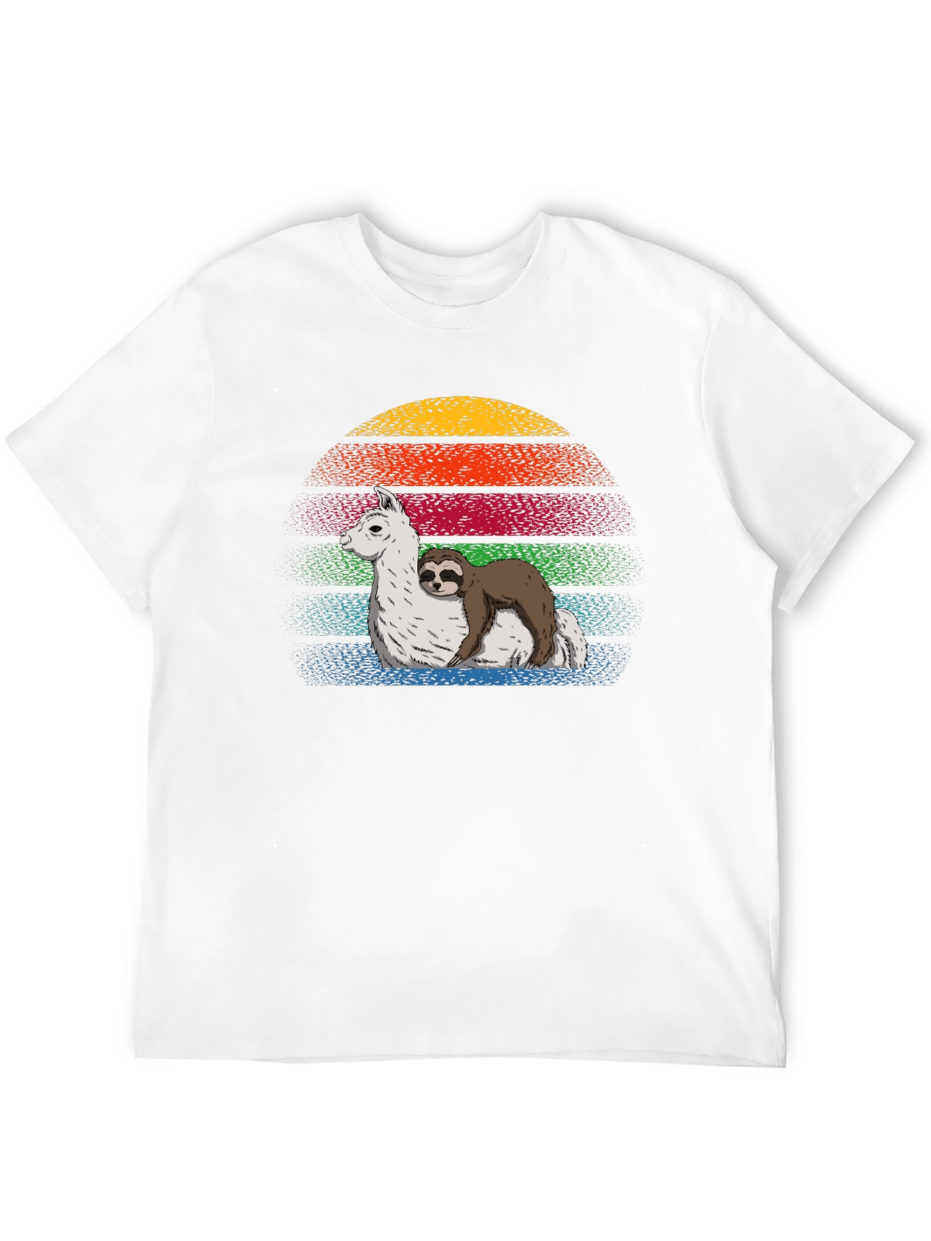 Sloth Hugging Llama Sunset Graphic Tee