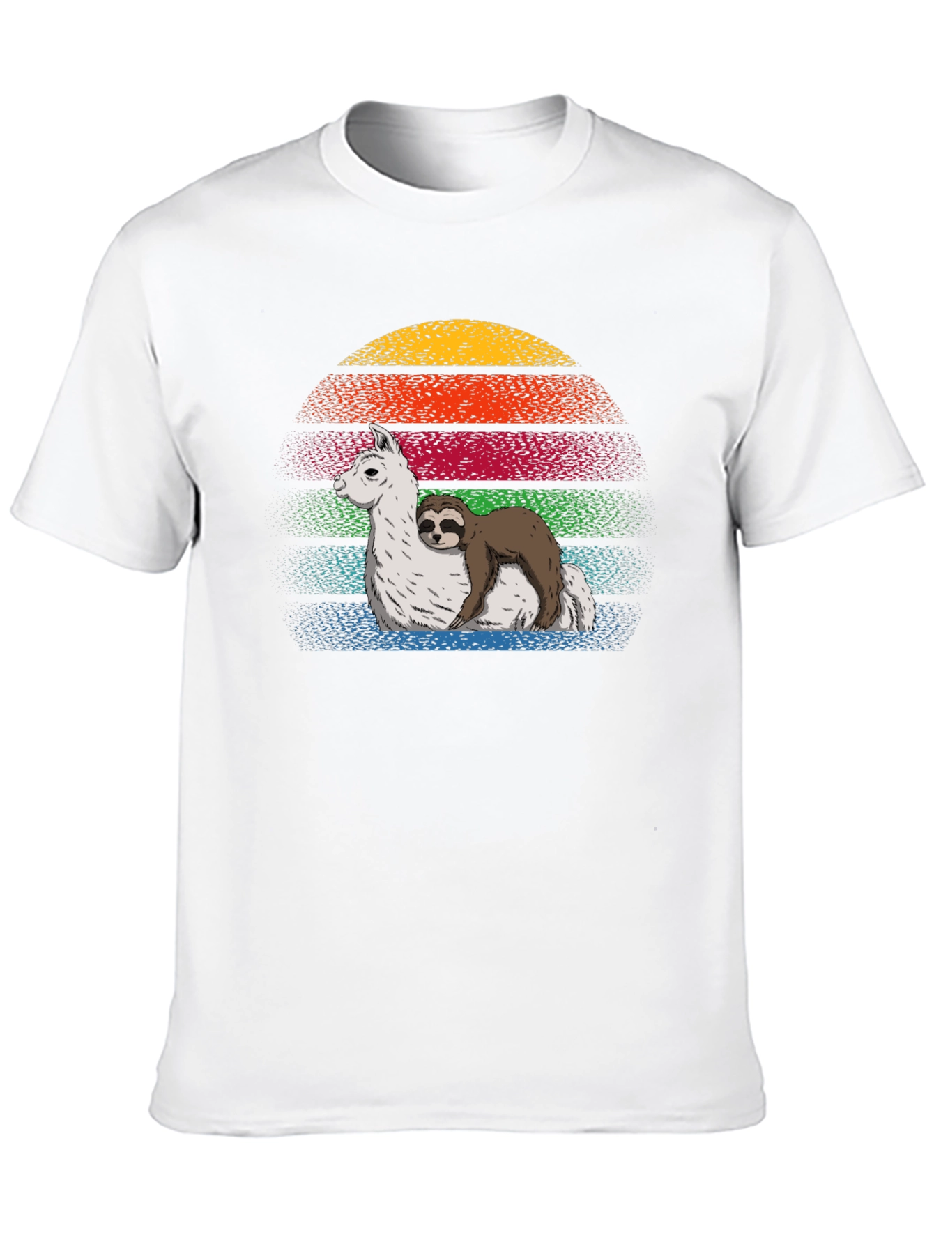 Sloth Hugging Llama Sunset Graphic Tee