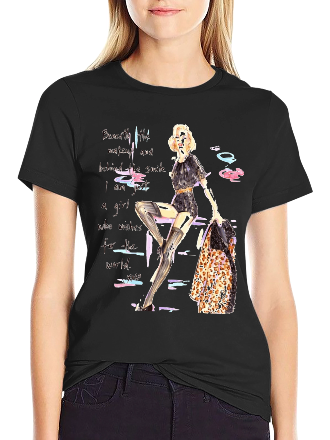 Fashion Girl Graphic Print Tee - Unisex Black T-Shirt
