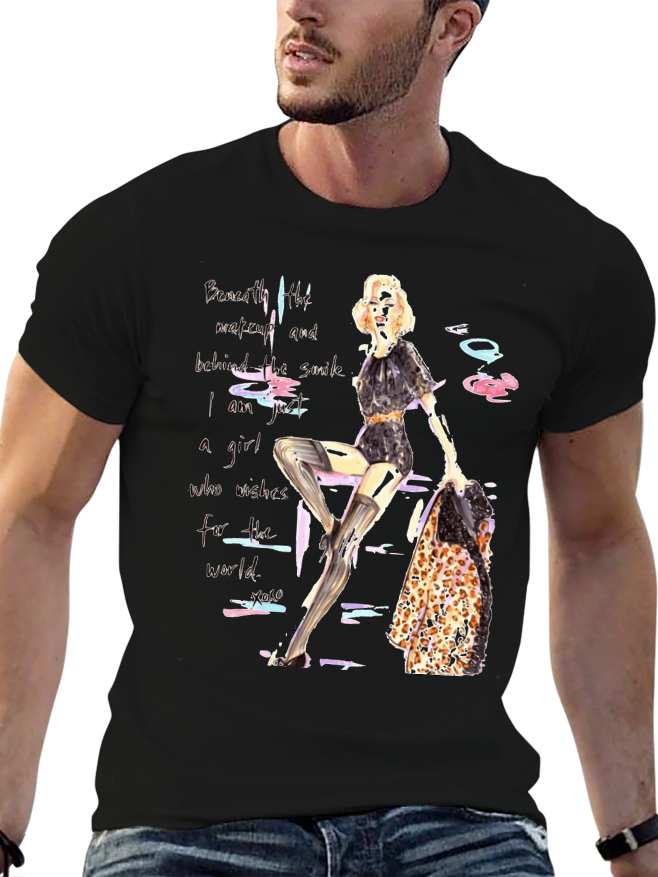 Fashion Girl Graphic Print Tee - Unisex Black T-Shirt