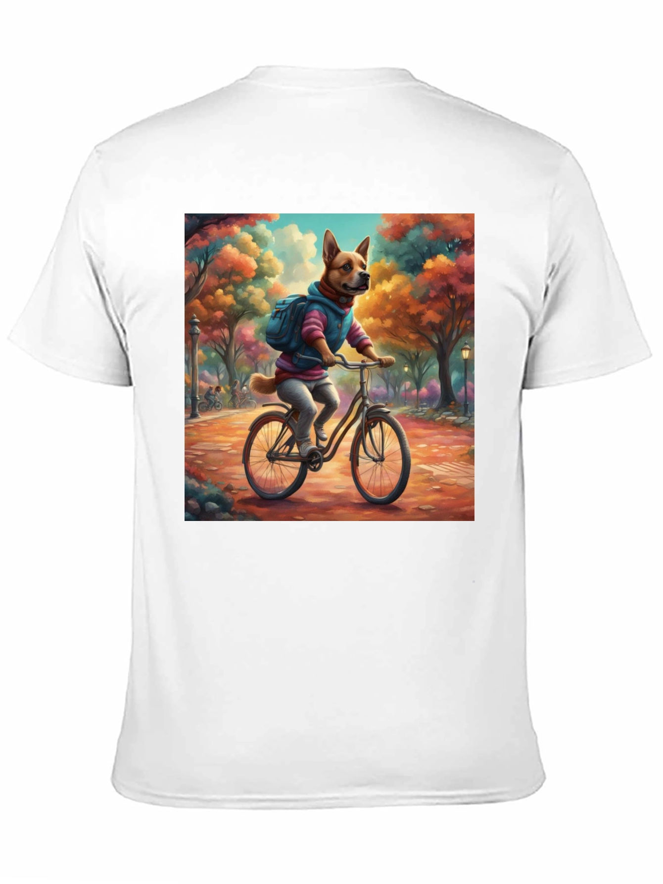 Dog on Bike T-Shirt - Whimsical Park Design