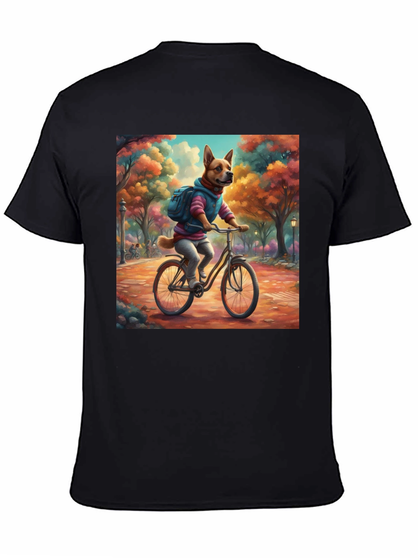 Dog on Bike T-Shirt - Whimsical Park Design