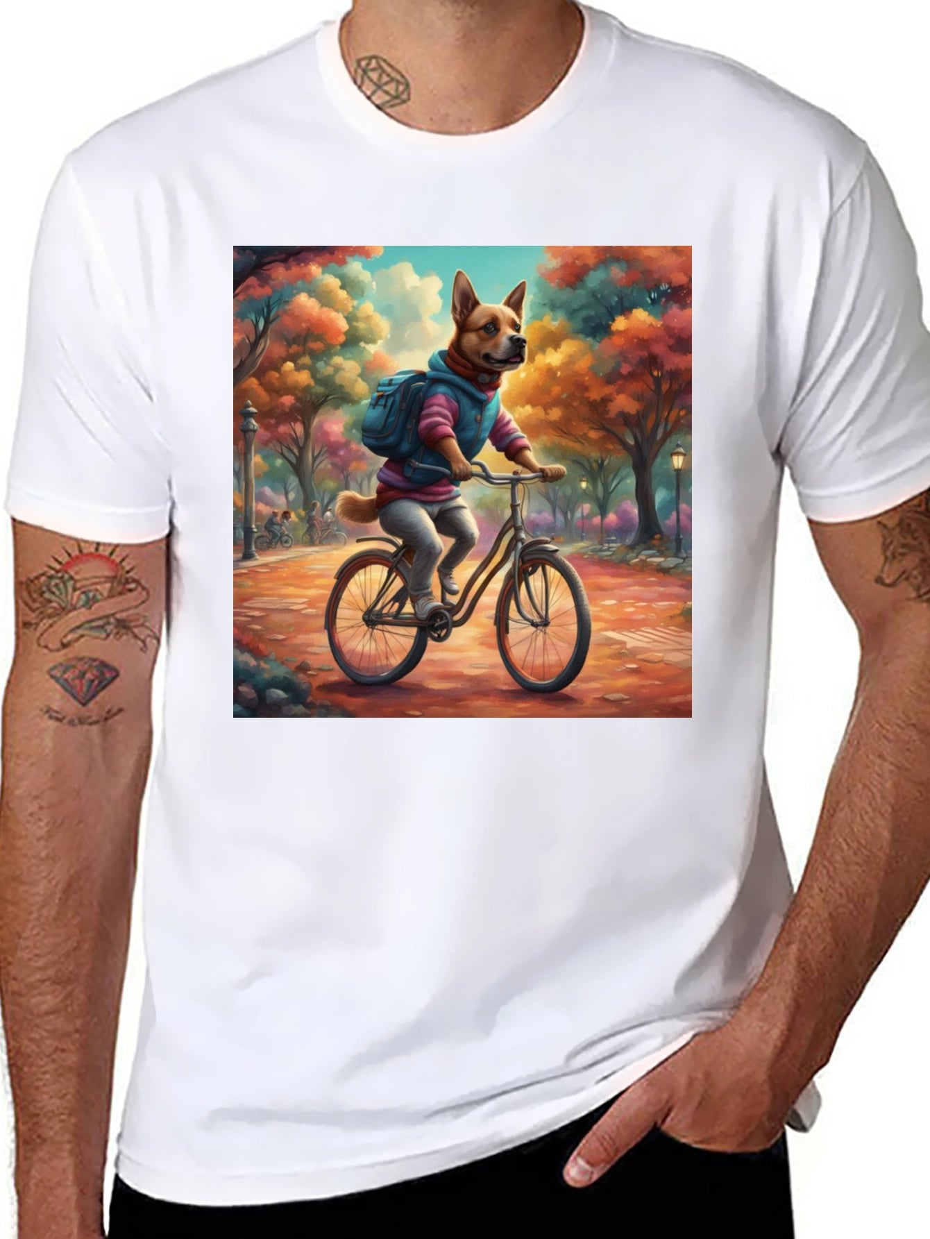 Dog on Bike T-Shirt - Whimsical Park Design