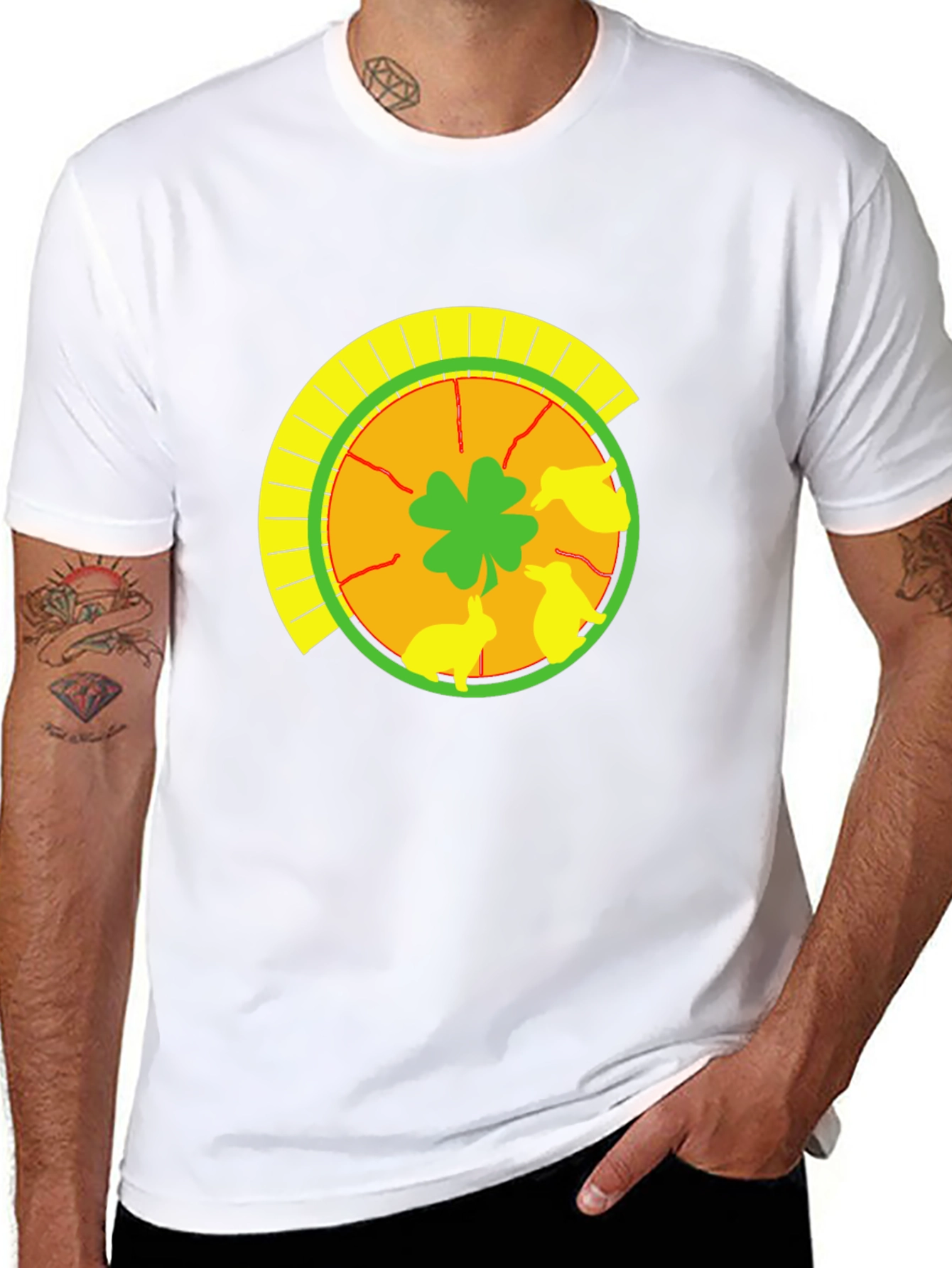 Lucky Shamrock & Rabbit Print Black T-Shirt