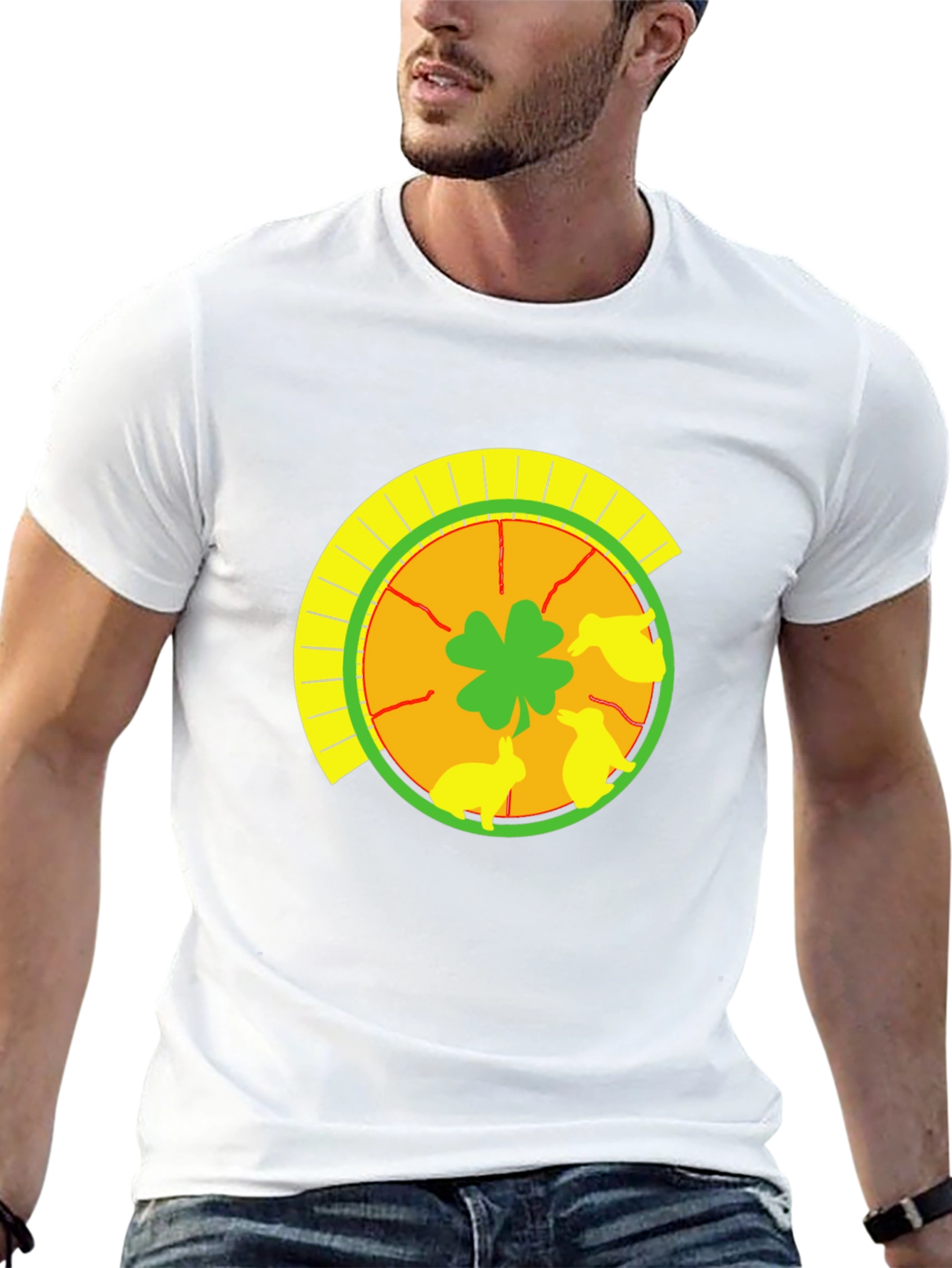 Lucky Shamrock & Rabbit Print Black T-Shirt