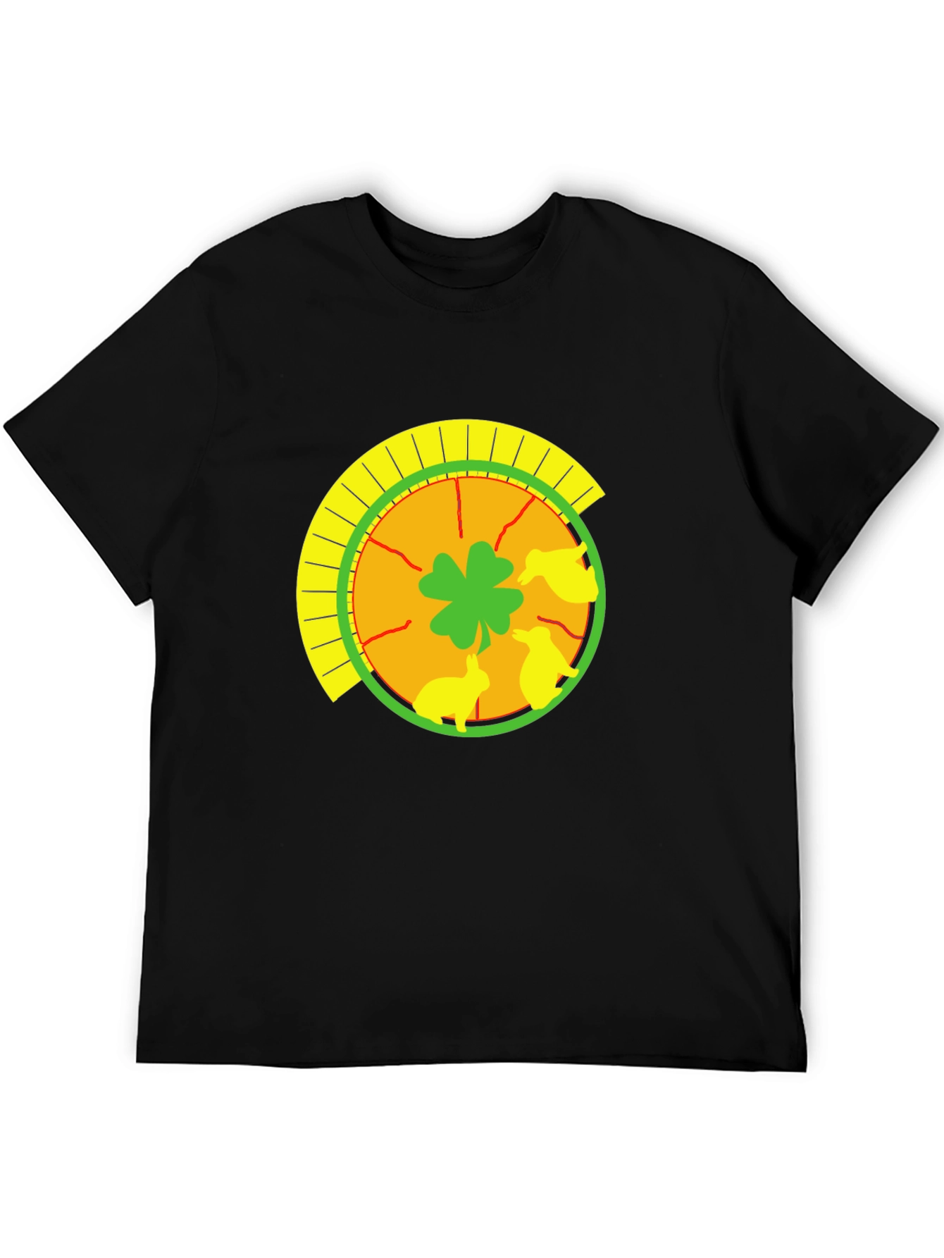 Lucky Shamrock & Rabbit Print Black T-Shirt