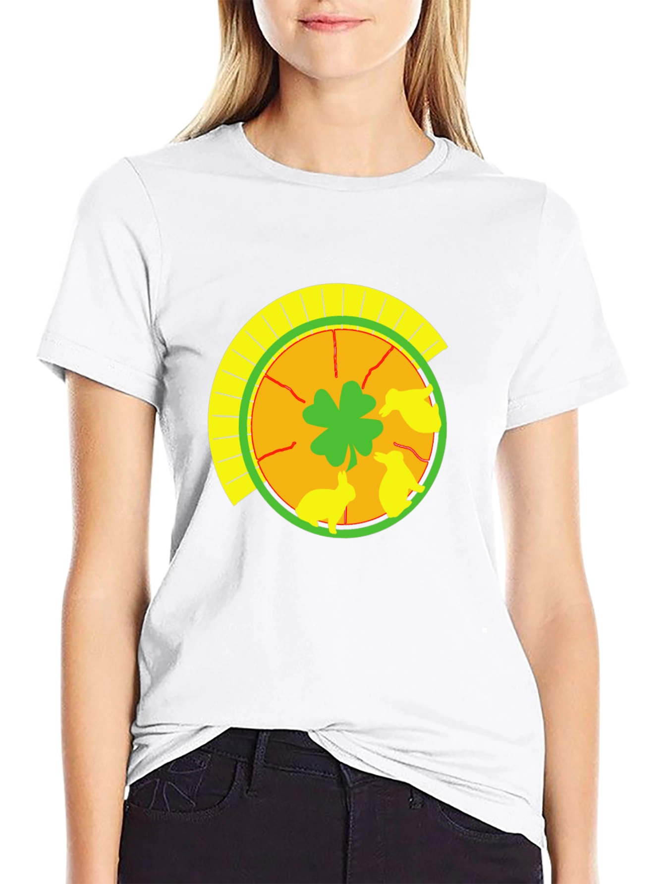 Lucky Shamrock & Rabbit Print Black T-Shirt