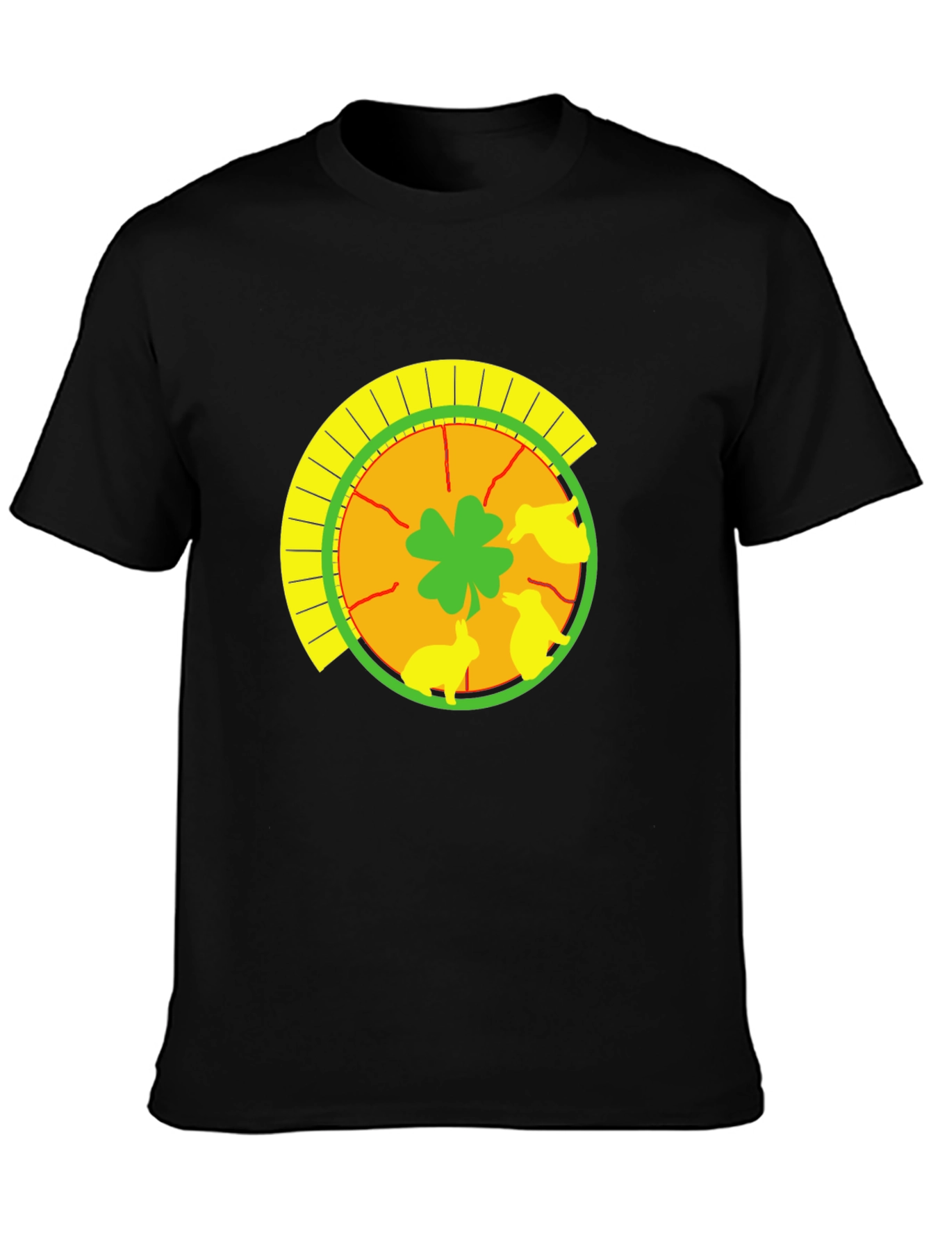 Lucky Shamrock & Rabbit Print Black T-Shirt