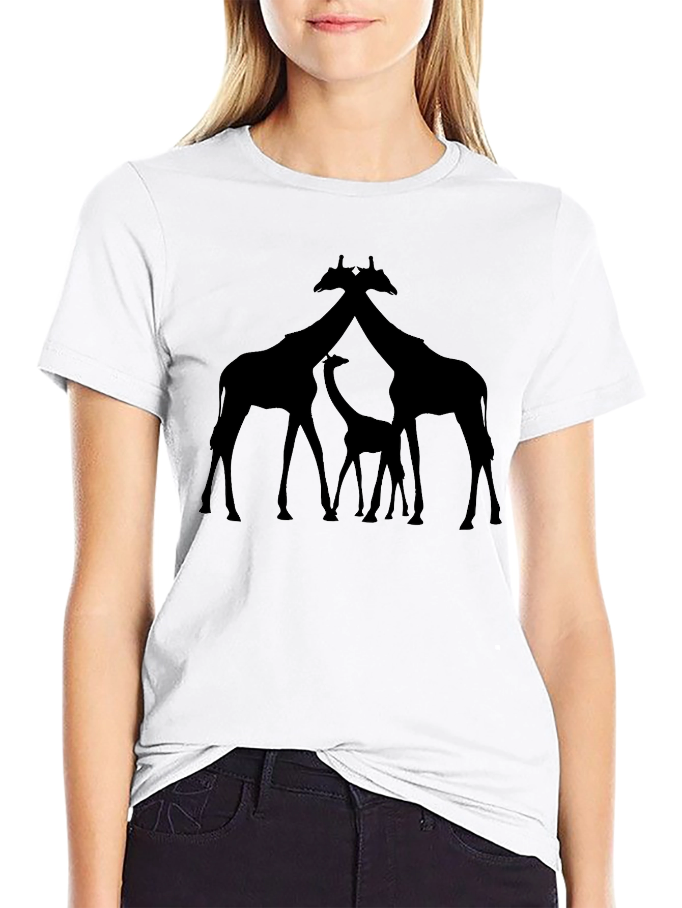 Giraffe Family Silhouette Tee - Black Graphic T-Shirt