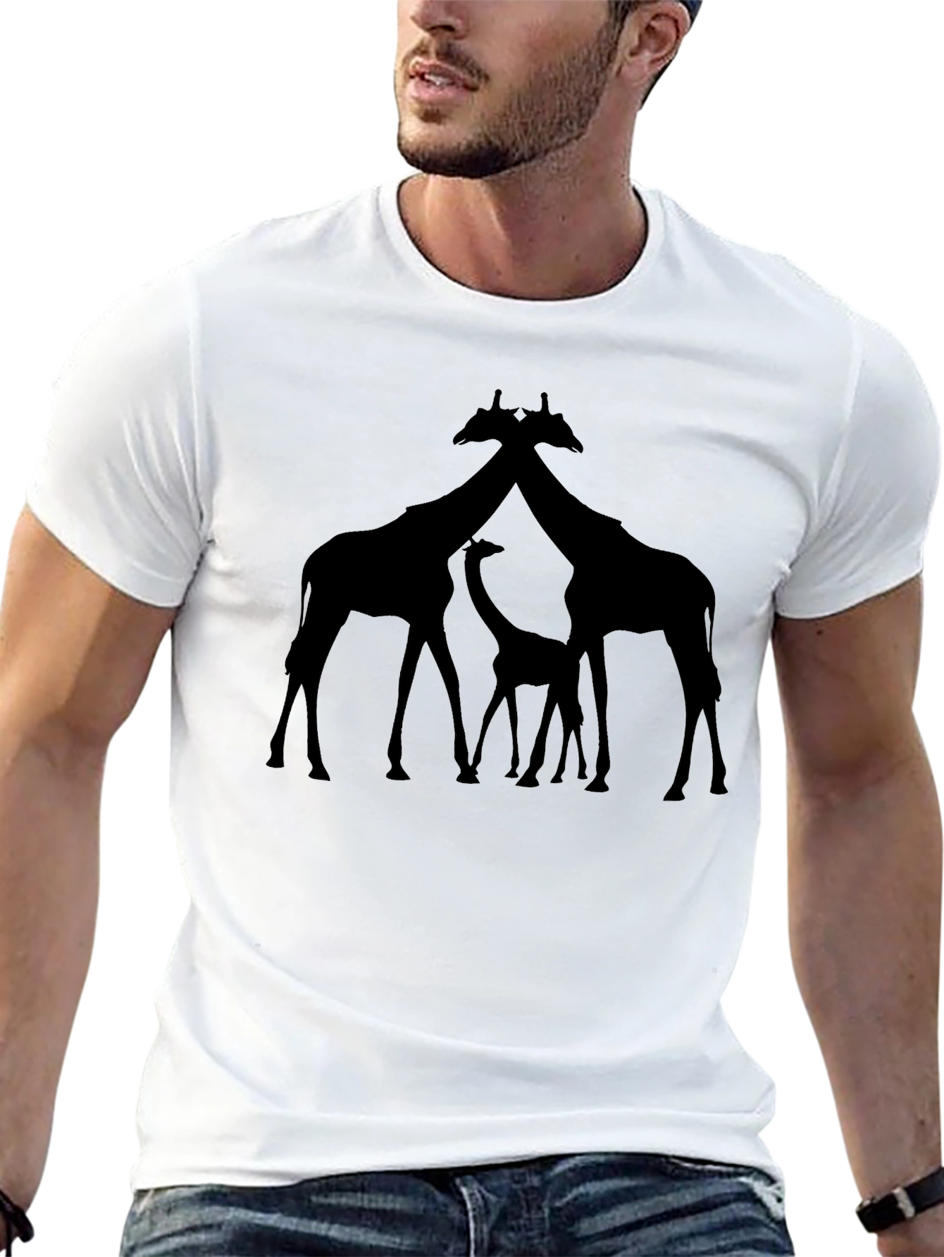Giraffe Family Silhouette Tee - Black Graphic T-Shirt
