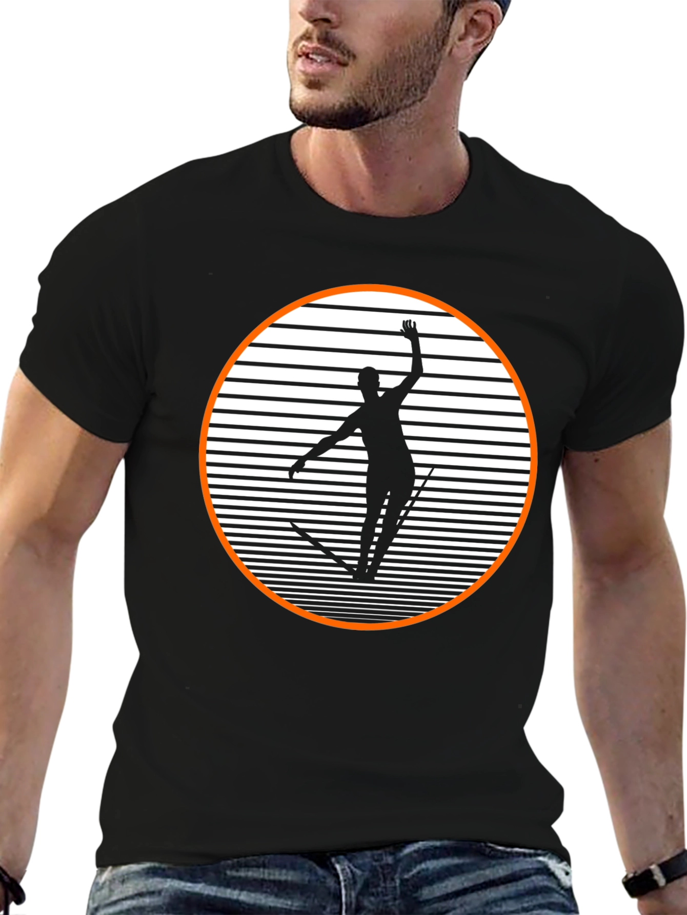 Retro Skiing Graphic Tee - Black Cotton Blend Shirt