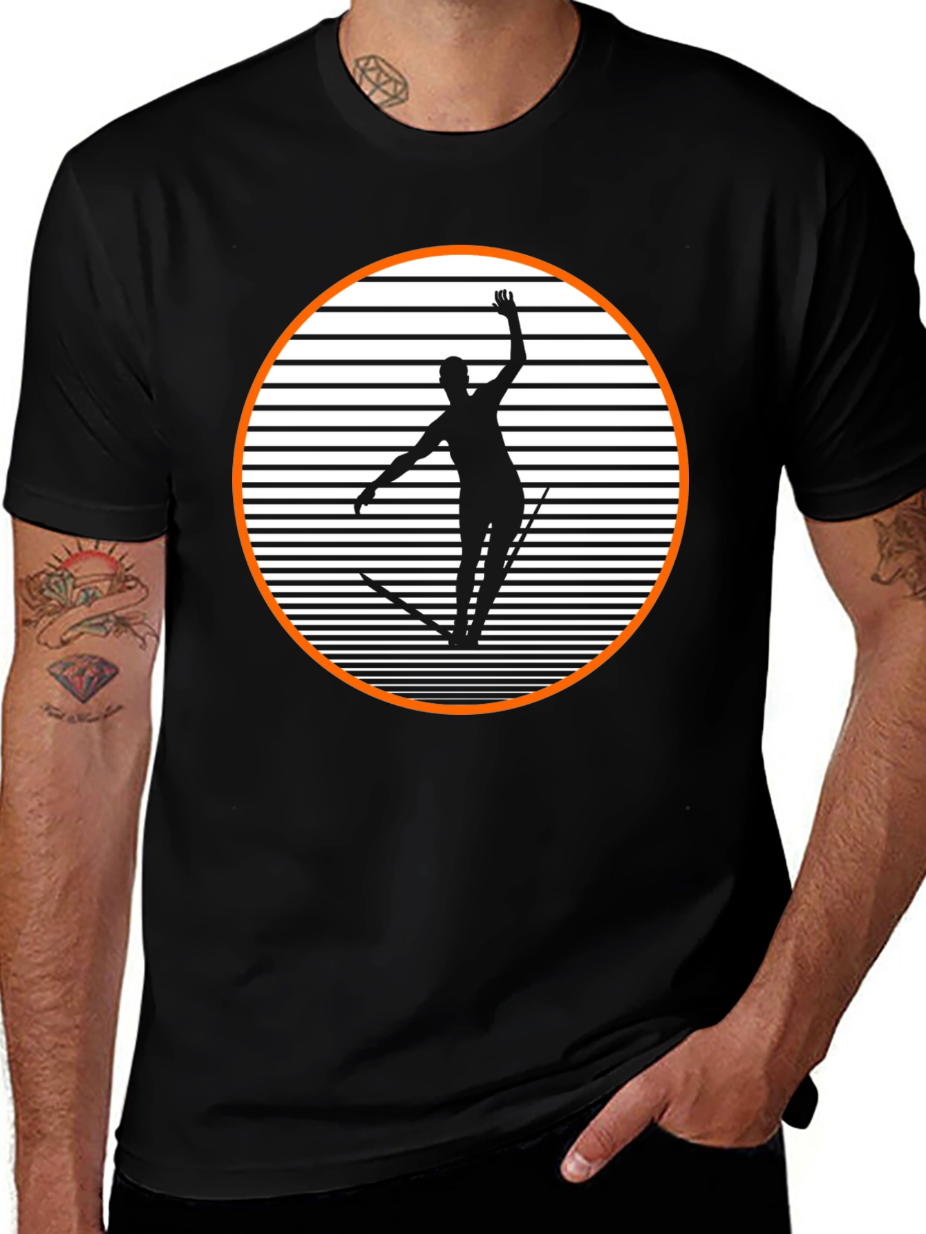 Retro Skiing Graphic Tee - Black Cotton Blend Shirt