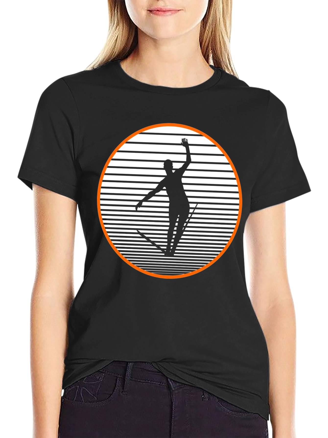 Retro Skiing Graphic Tee - Black Cotton Blend Shirt