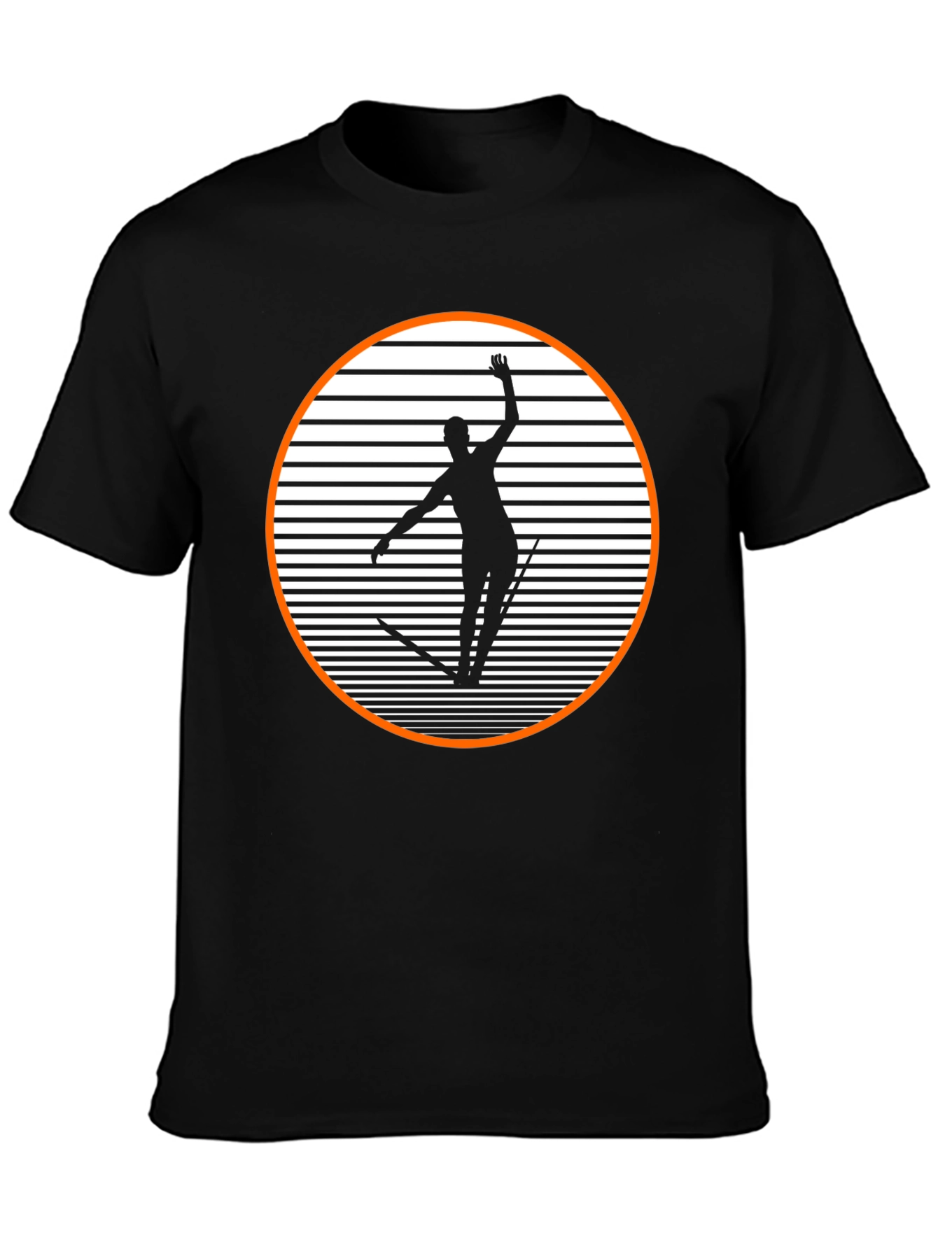 Retro Skiing Graphic Tee - Black Cotton Blend Shirt