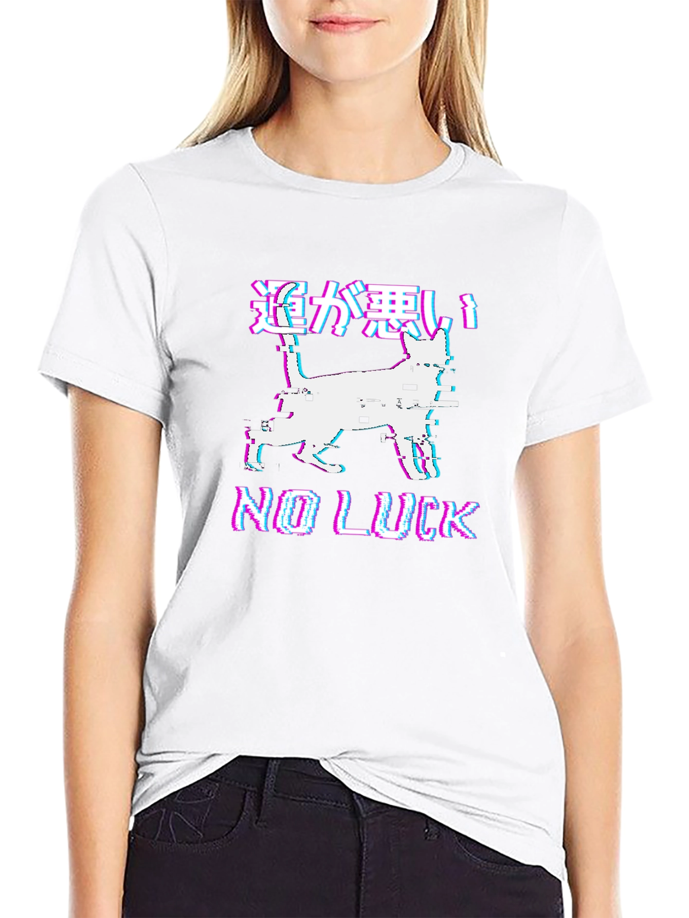 No Luck Glitch Cat Graphic Tee