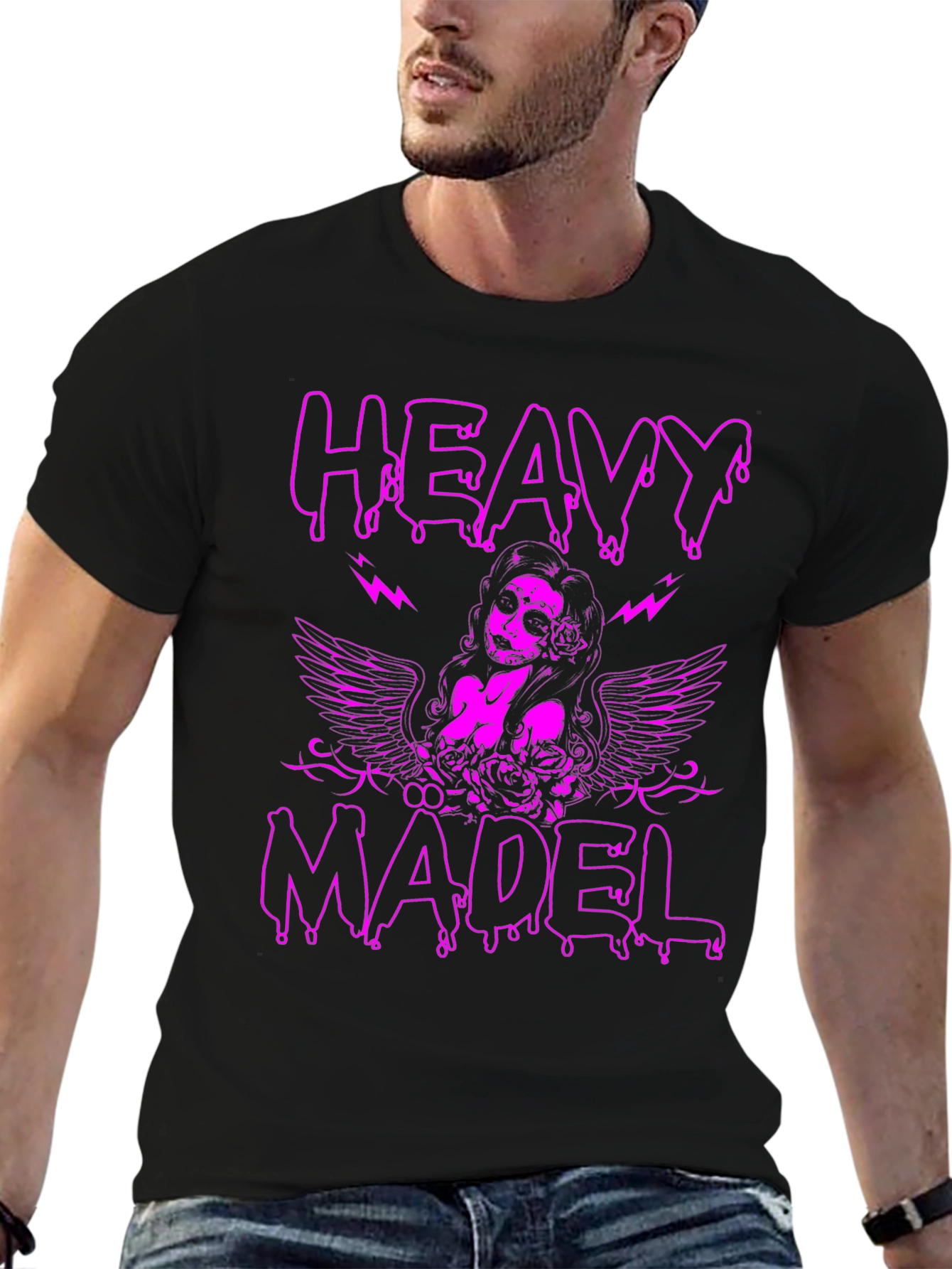 Heavy Madel Graphic Print T-Shirt - Black