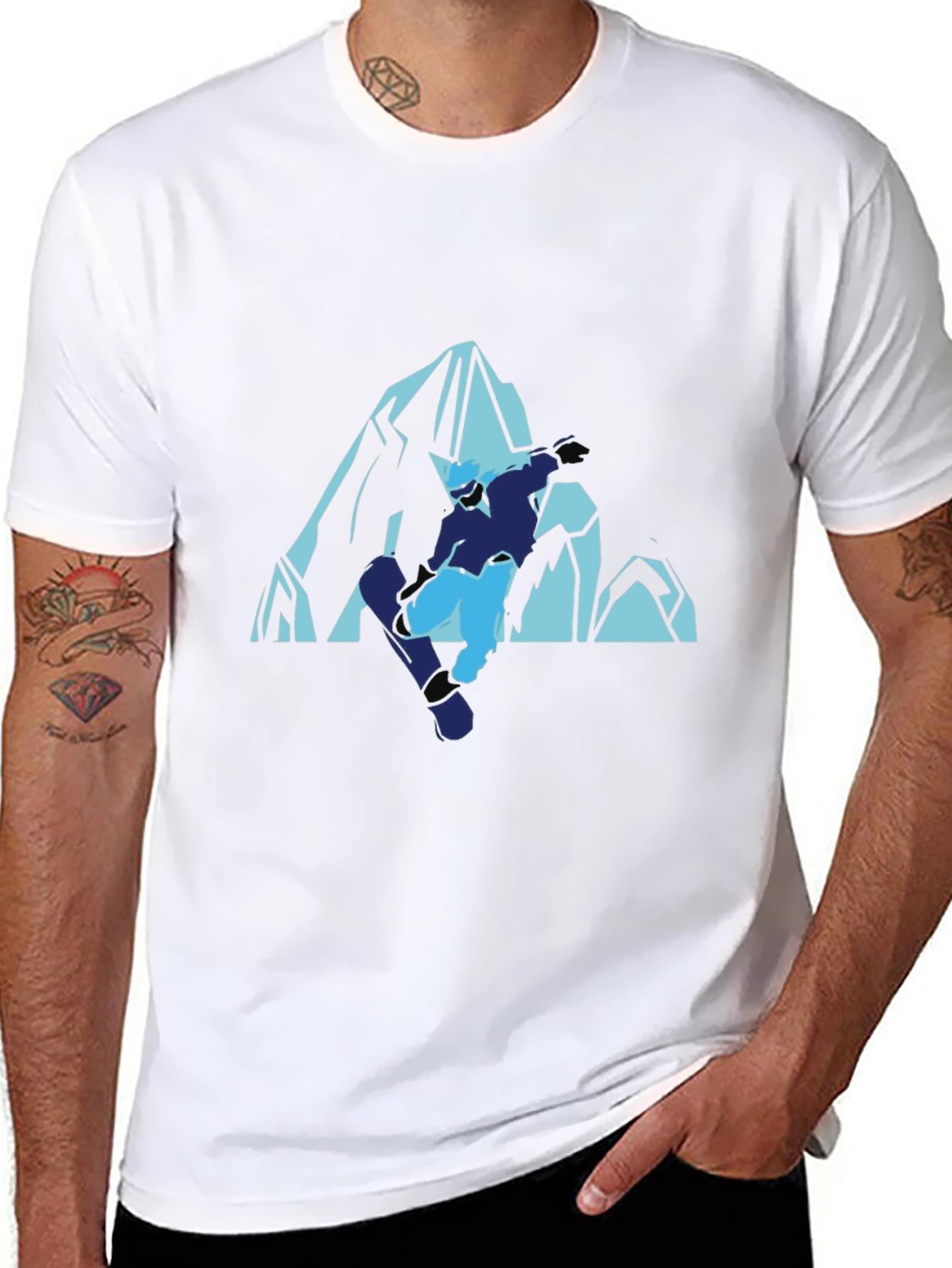 Cool Mountain Snowboarder Graphic T-Shirt