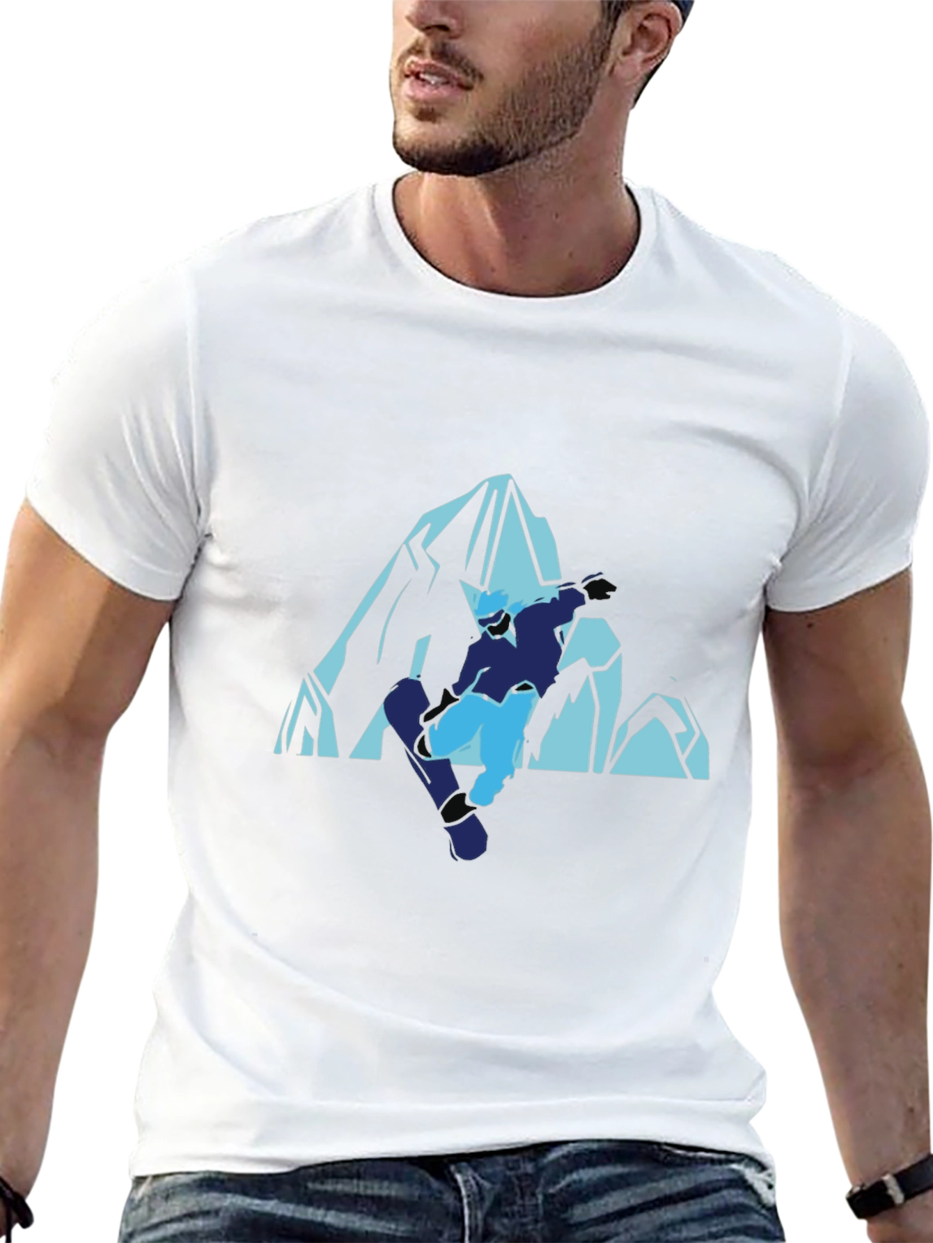 Cool Mountain Snowboarder Graphic T-Shirt