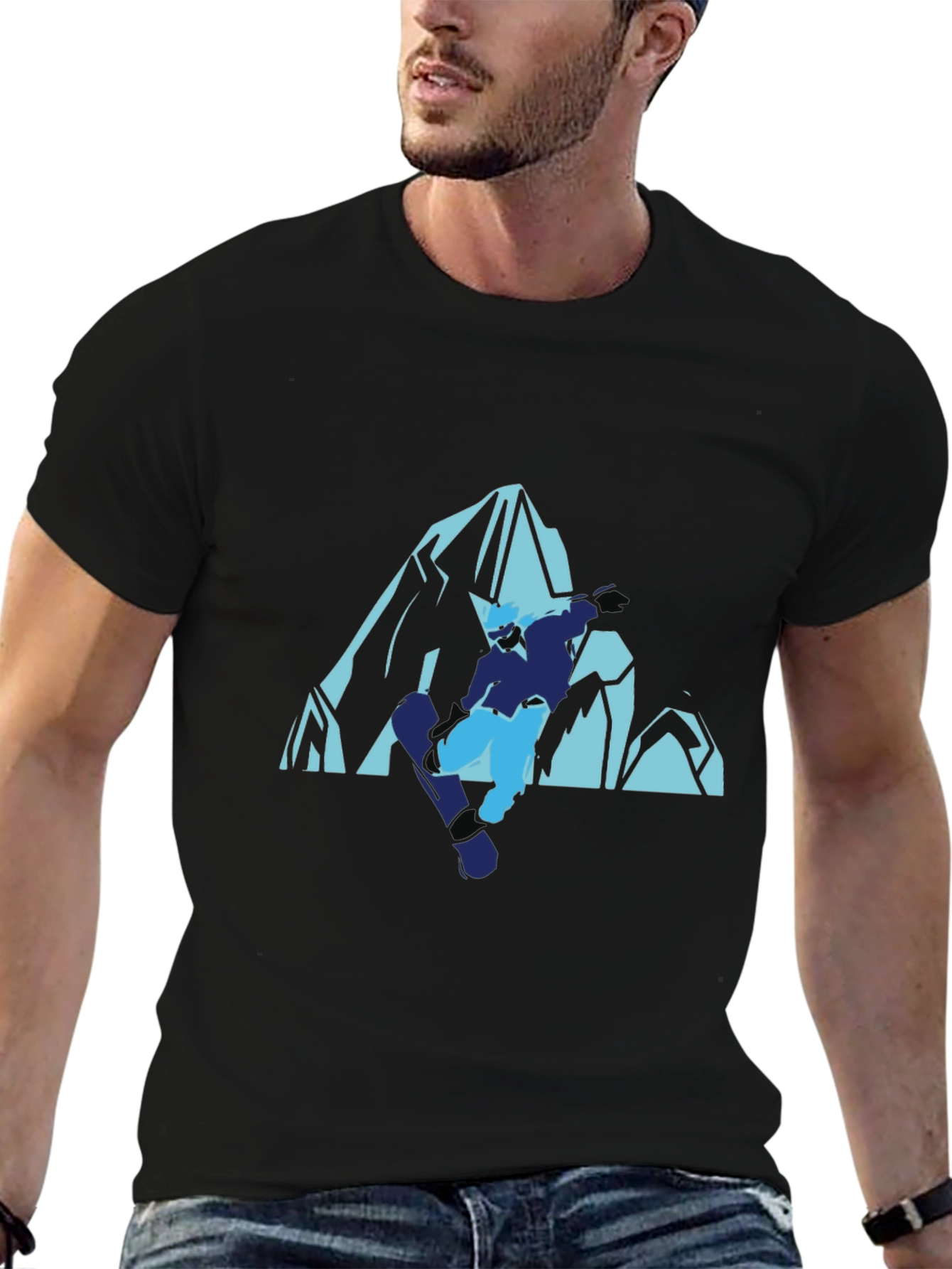 Cool Mountain Snowboarder Graphic T-Shirt