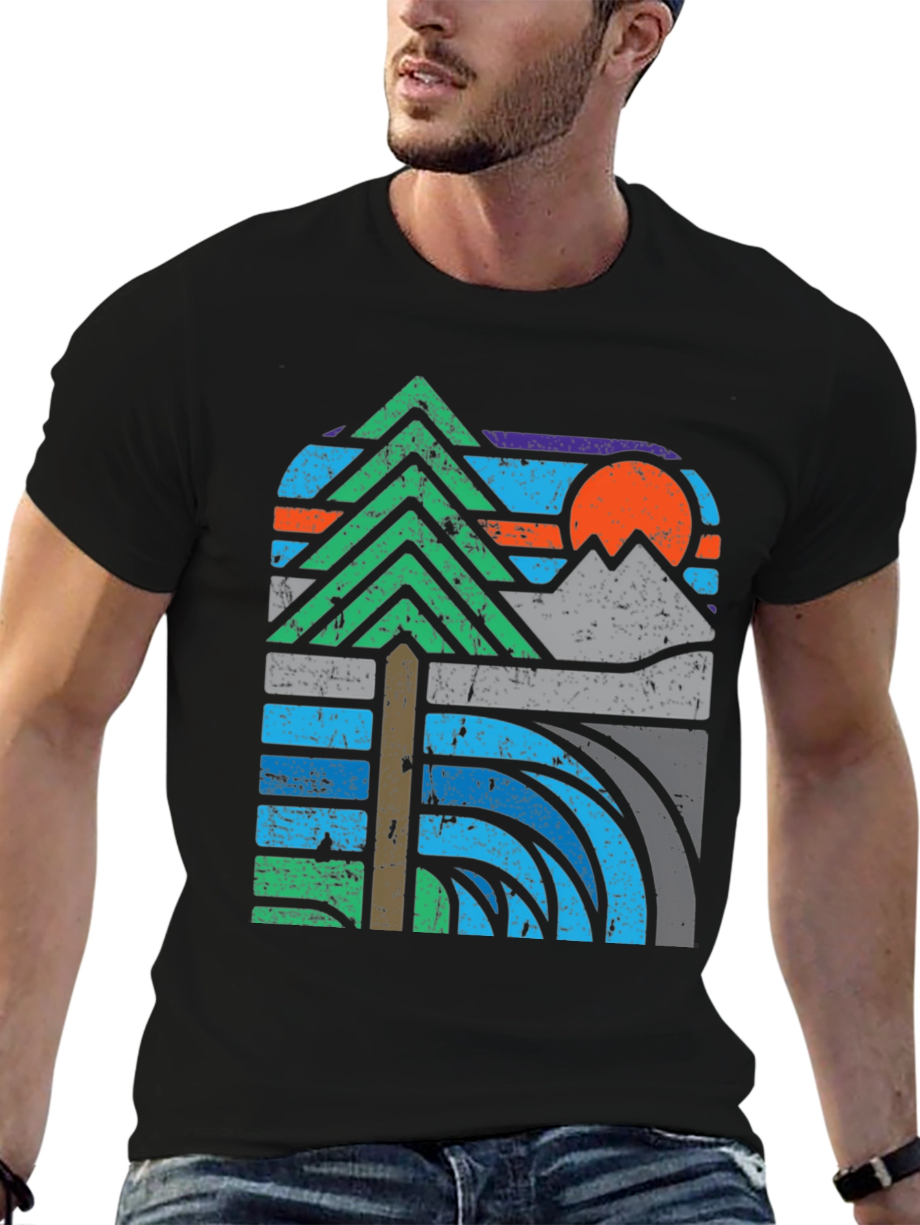 Nature Graphic Tee - Mountain Sunset Design