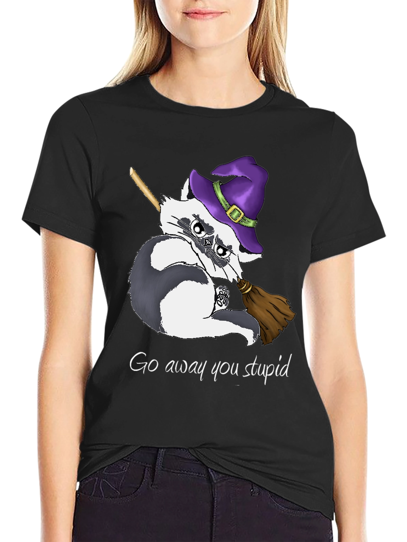 Witch Raccoon T-Shirt - Go Away You Stupid