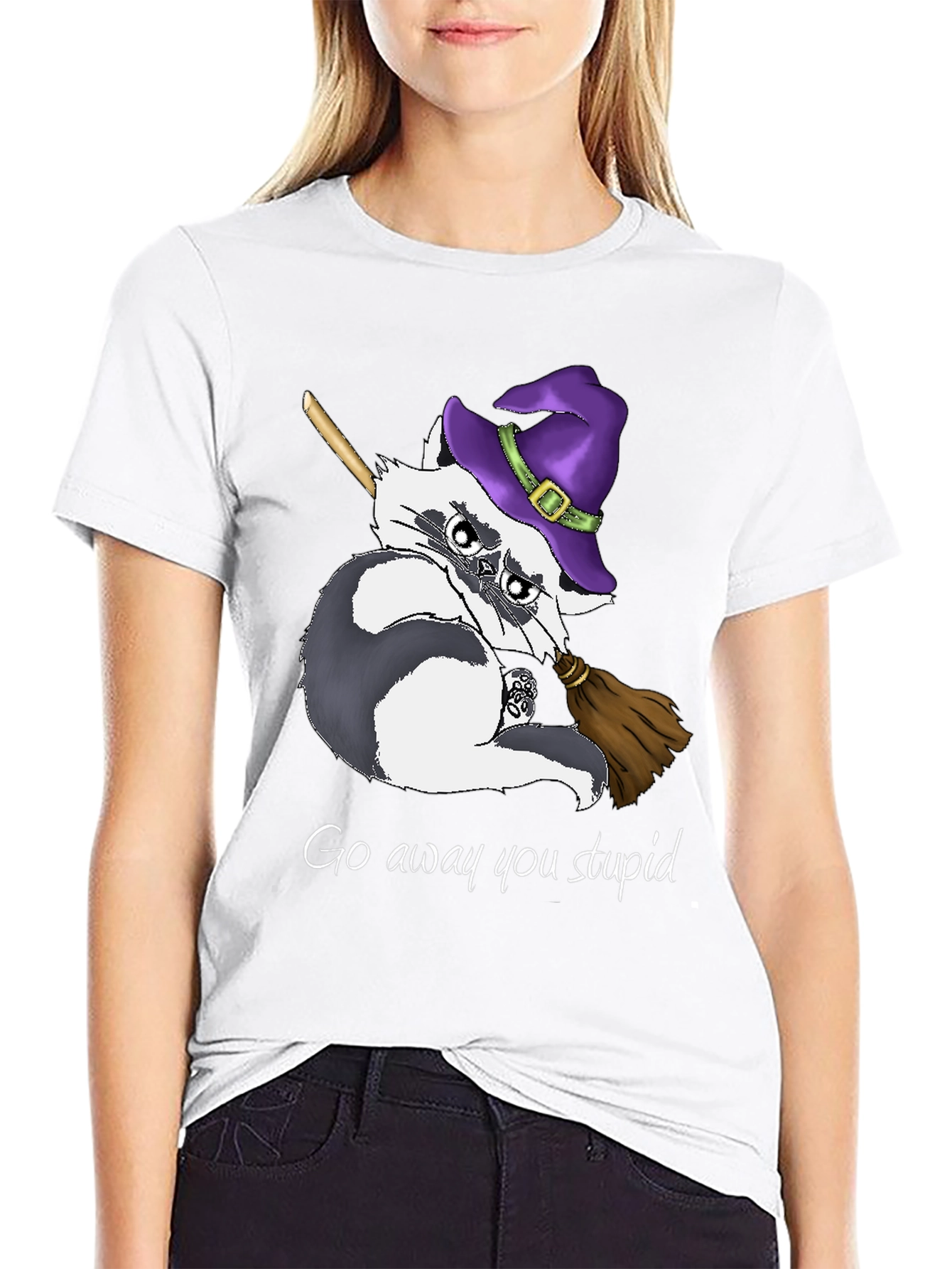 Witch Raccoon T-Shirt - Go Away You Stupid