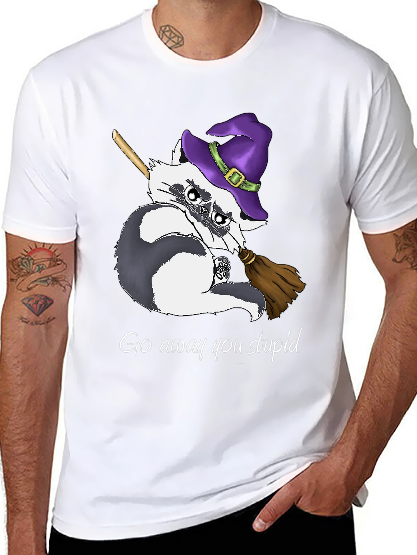 Witch Raccoon T-Shirt - Go Away You Stupid