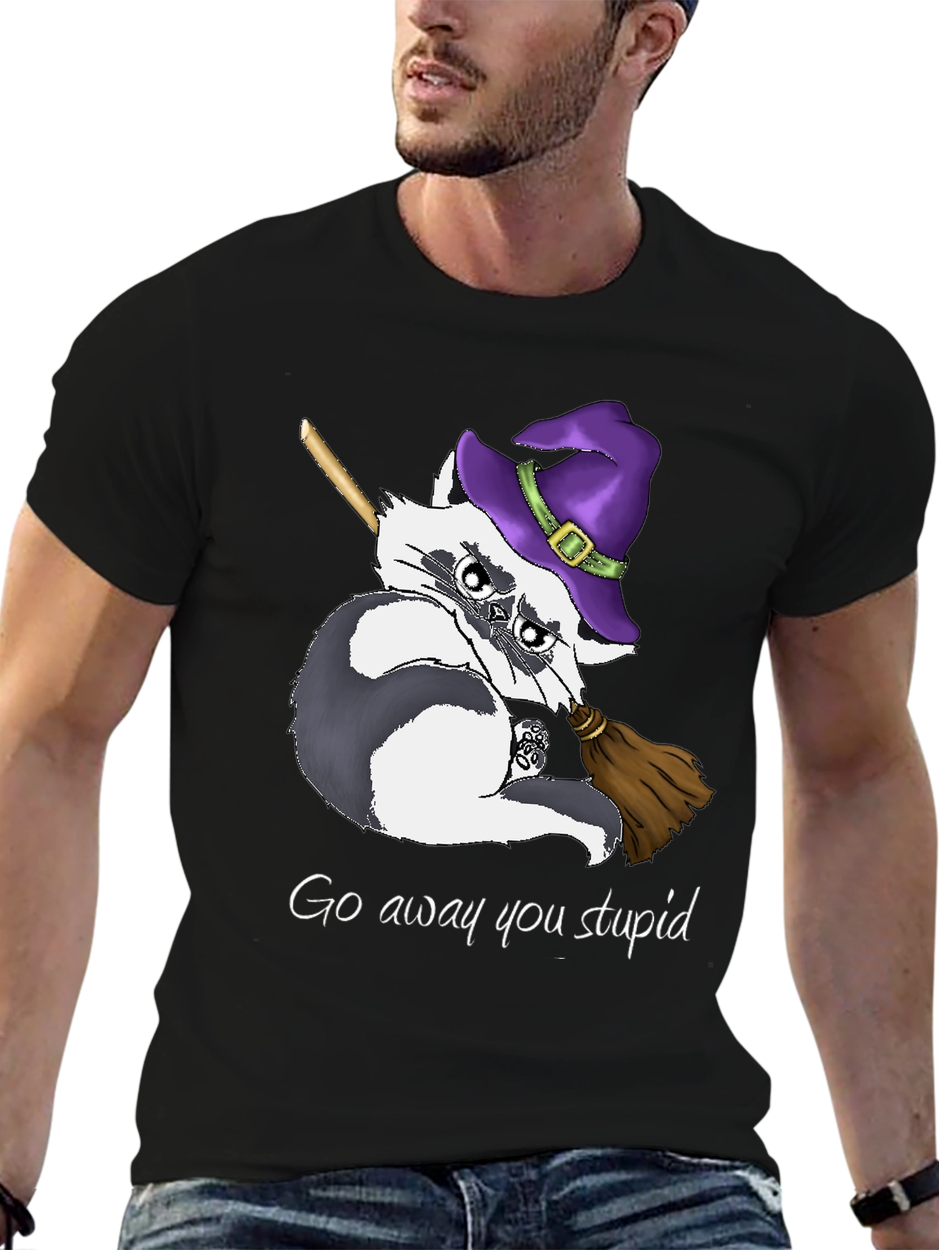 Witch Raccoon T-Shirt - Go Away You Stupid