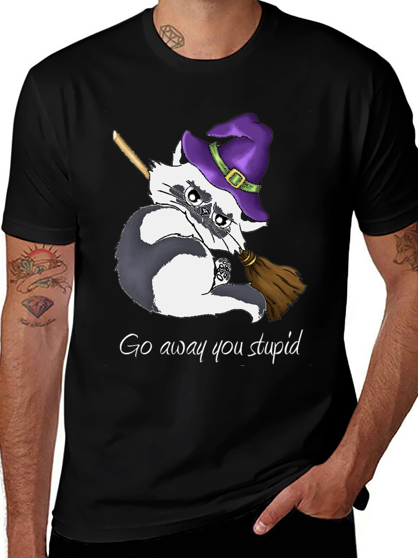 Witch Raccoon T-Shirt - Go Away You Stupid
