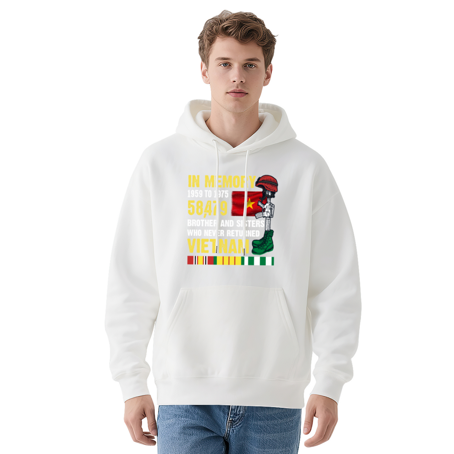Vietnam War Veteran Memorial Graphic Navy Hoodie, Warm Respectful Daily Hoodie
