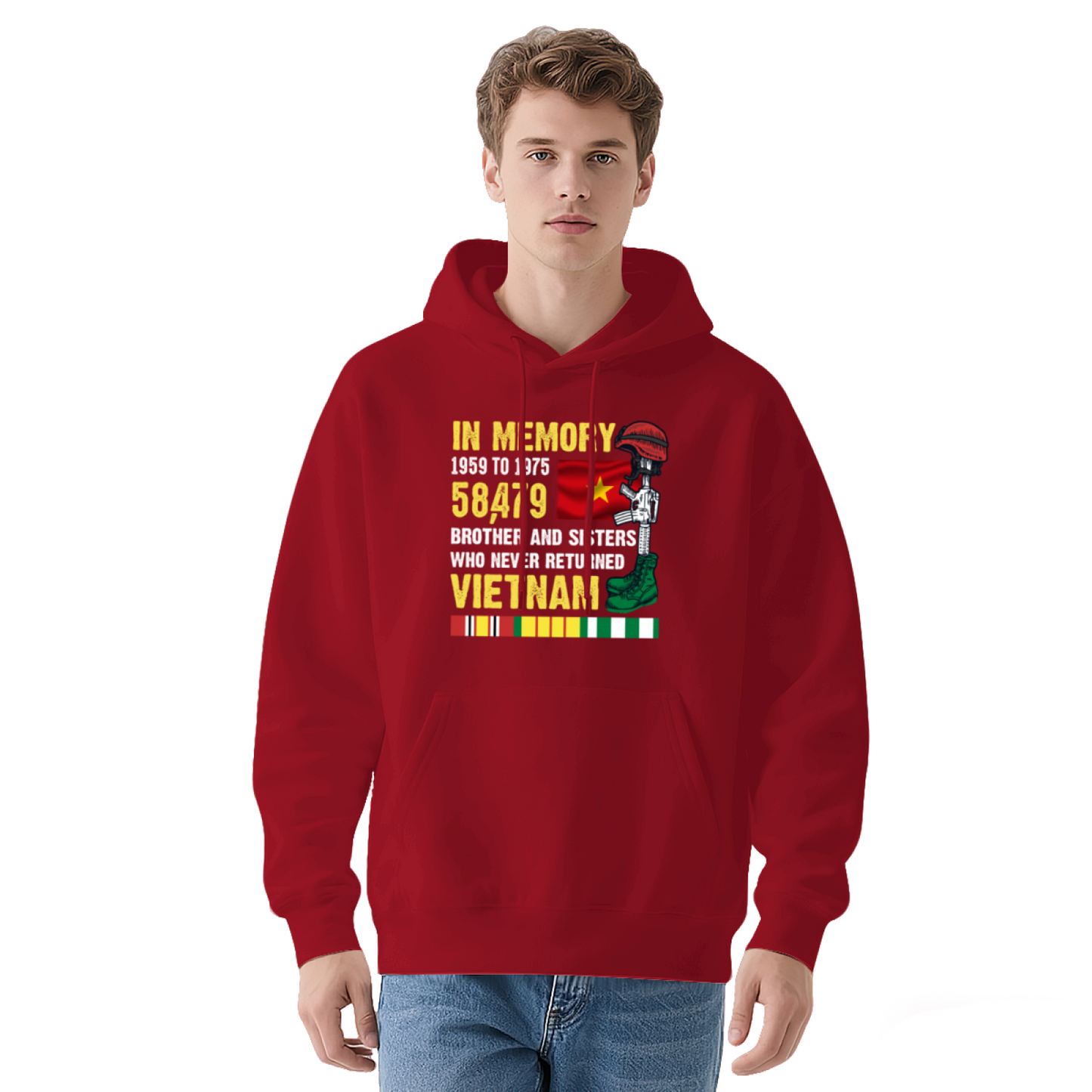 Vietnam War Veteran Memorial Graphic Navy Hoodie, Warm Respectful Daily Hoodie