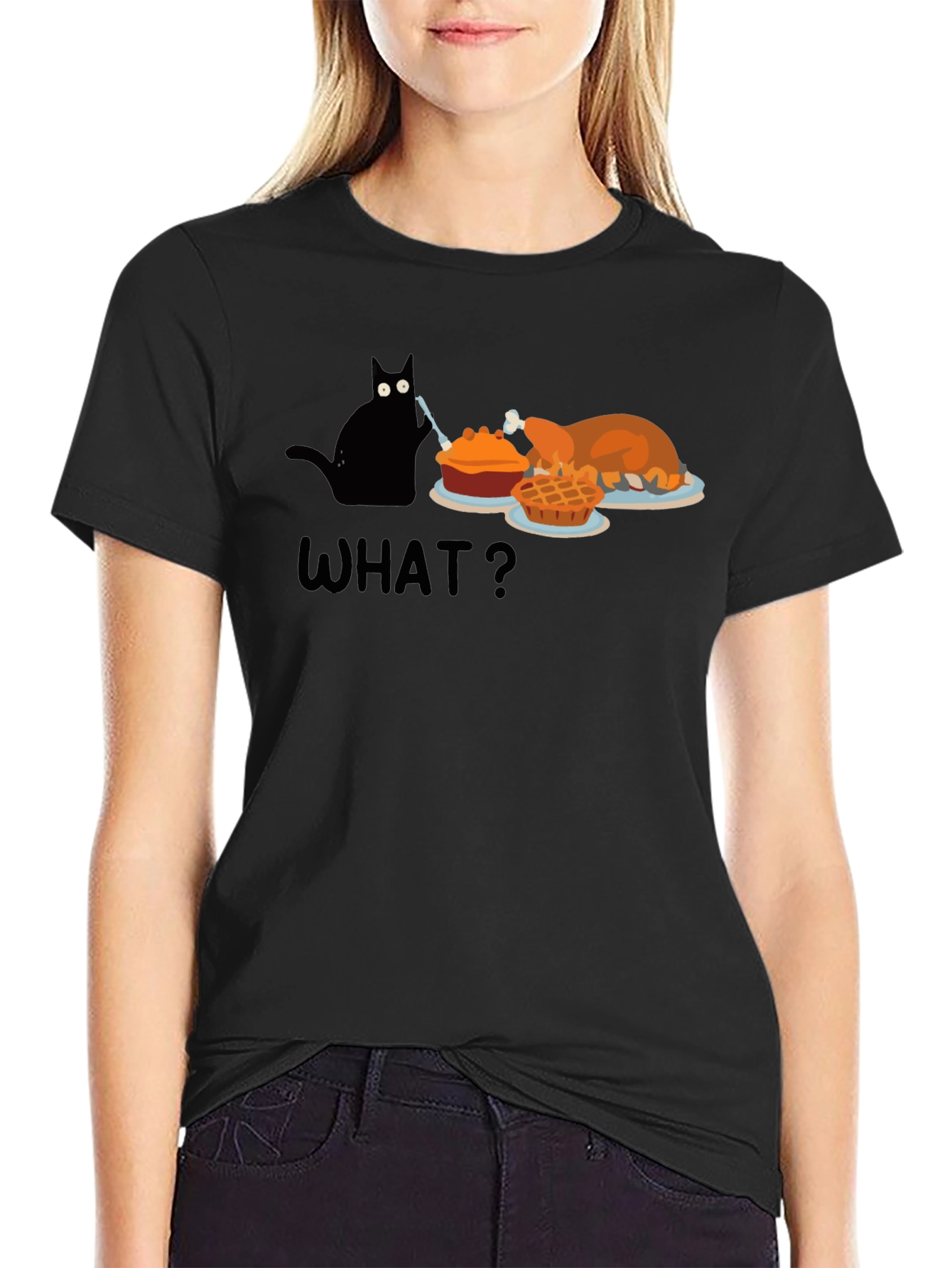 Thanksgiving Cat Humor T-Shirt - Black