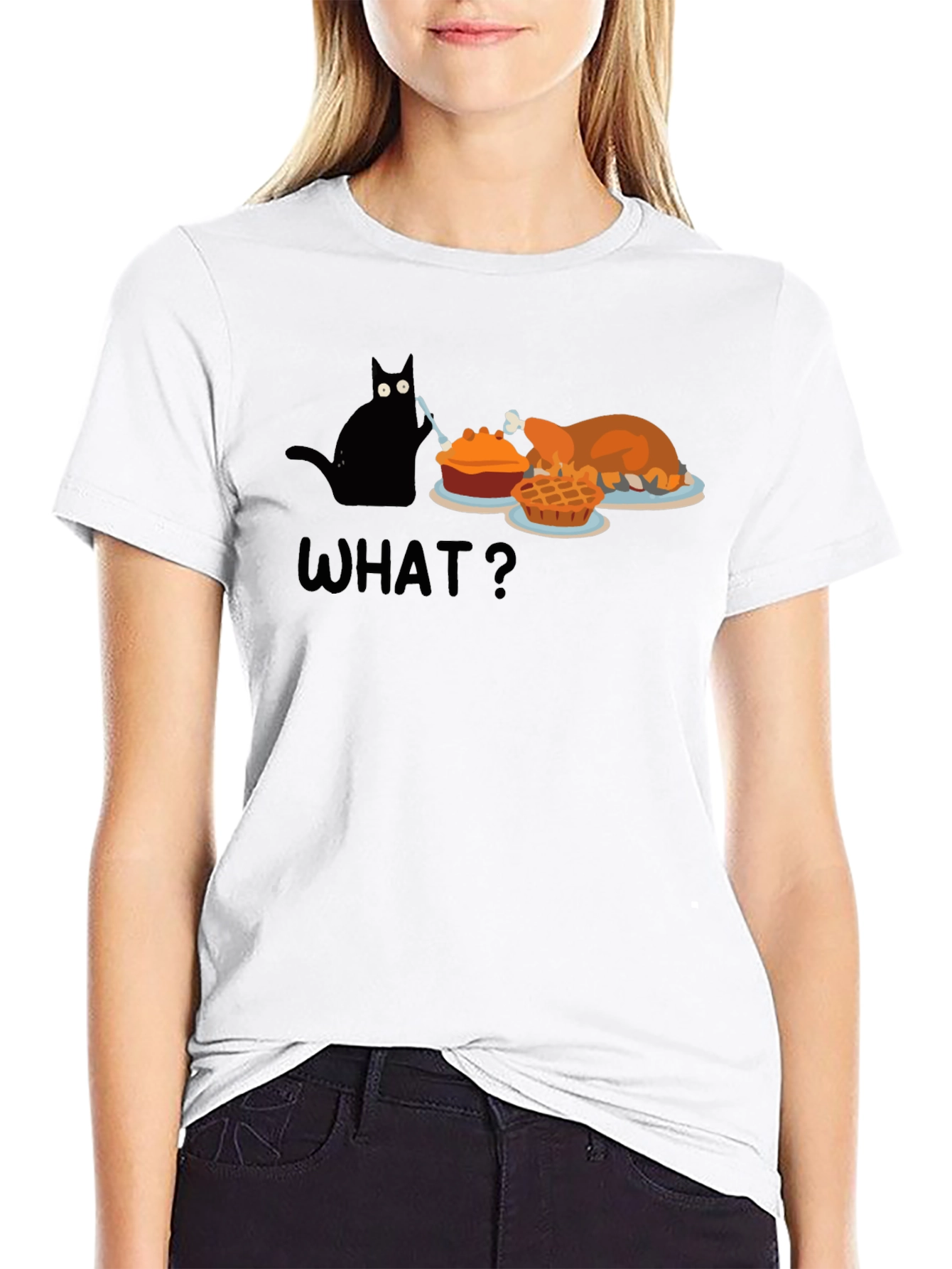 Thanksgiving Cat Humor T-Shirt - Black