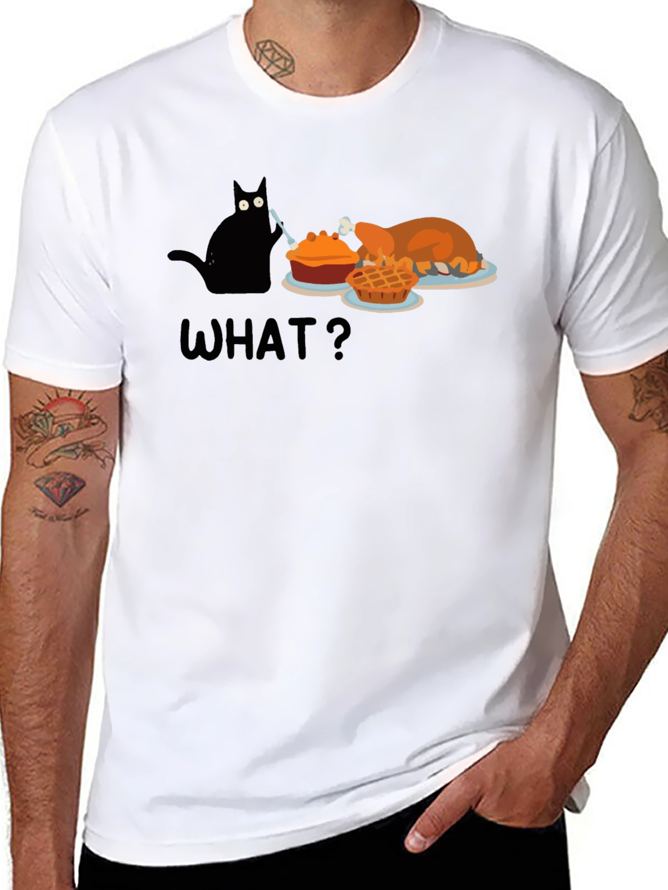 Thanksgiving Cat Humor T-Shirt - Black