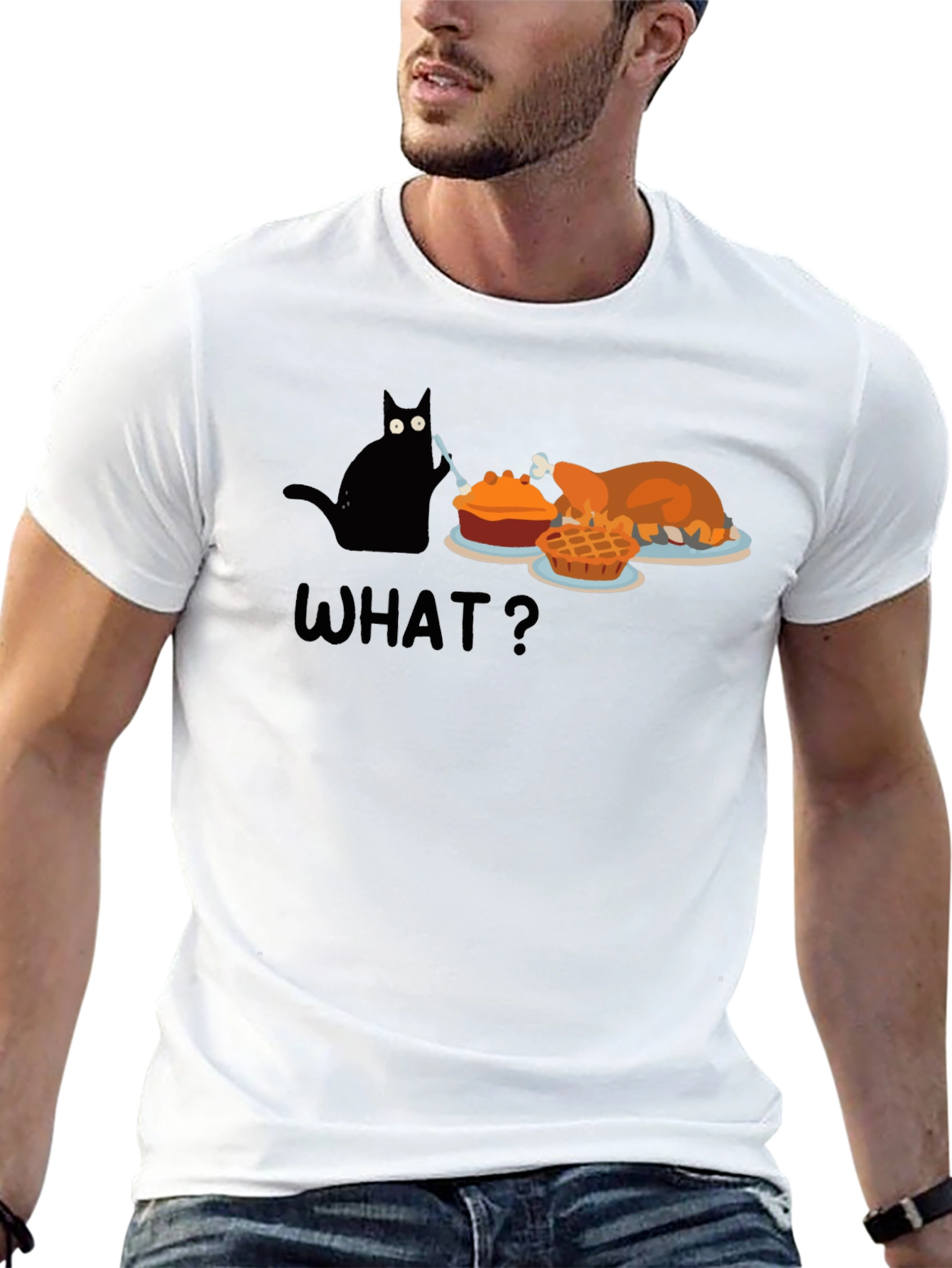 Thanksgiving Cat Humor T-Shirt - Black