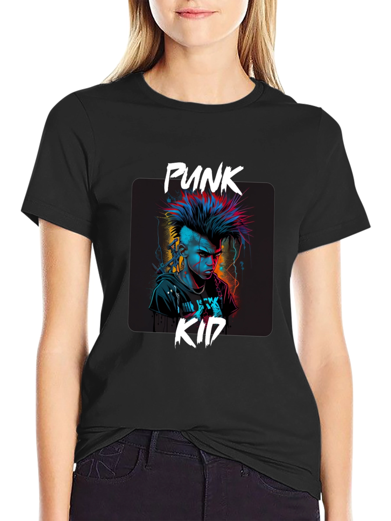 Punk Kid Graphic Tee - Edgy Black T-Shirt