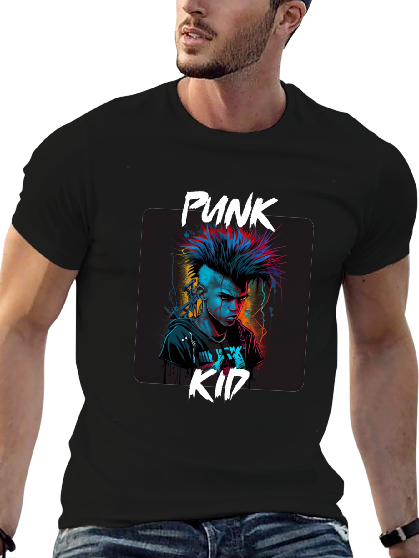 Punk Kid Graphic Tee - Edgy Black T-Shirt